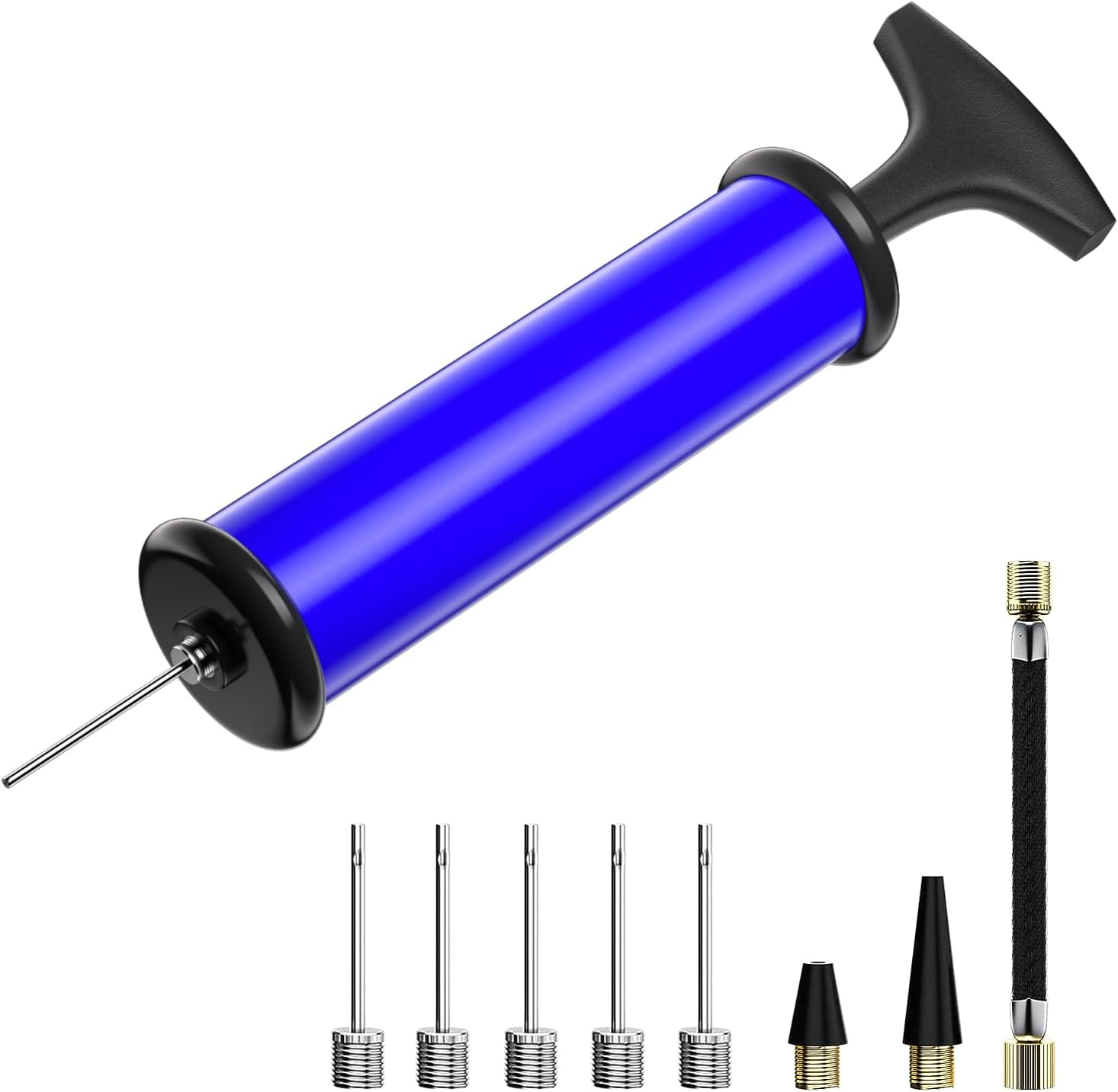 Sports Ball Pump with 5 Needles, Nozzle, Extension Hose, Push & Pull Inflator(blue)