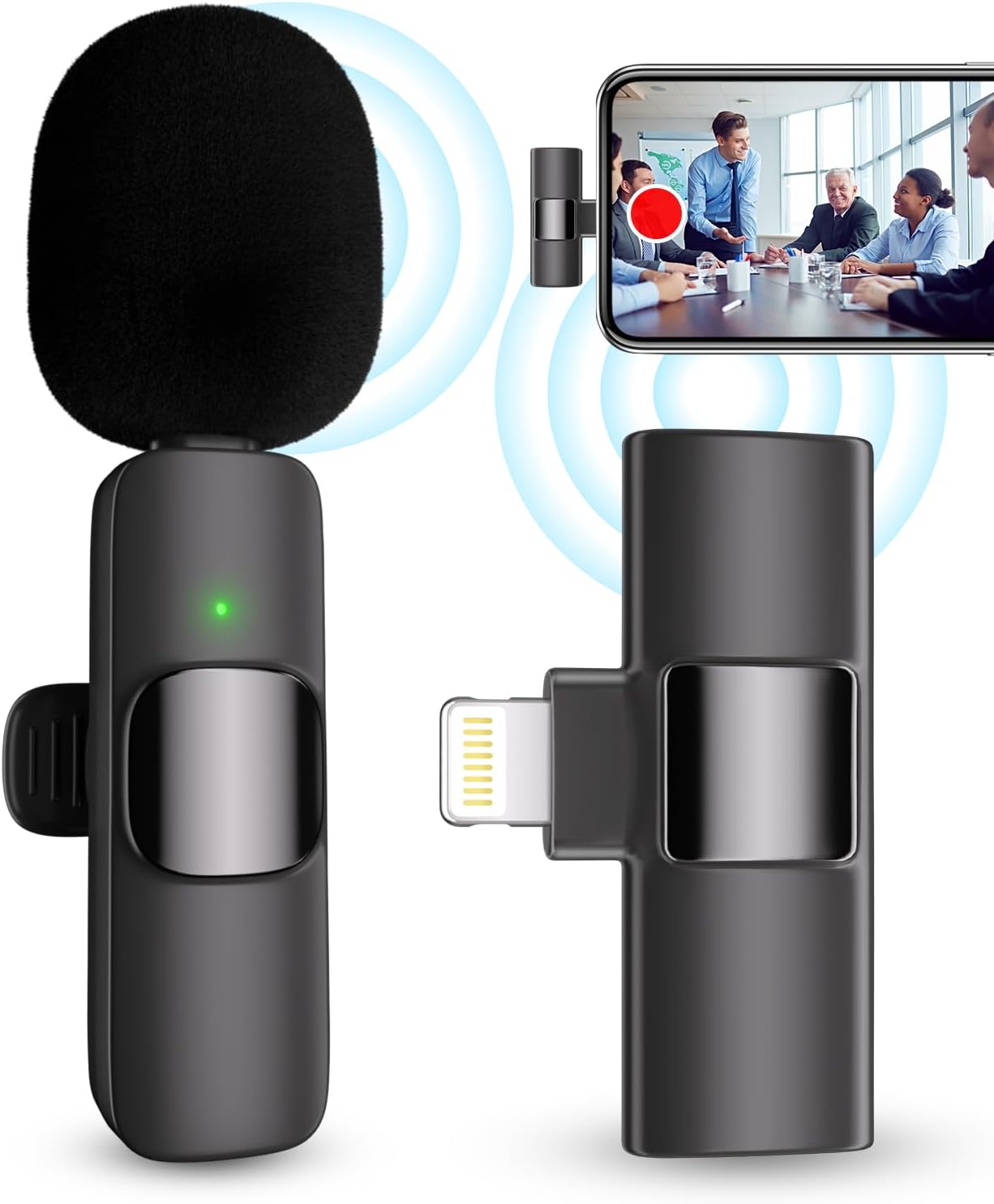 Professional Wireless Microphone for iPhone, iPad, Cordless Lavalier Lapel Omnidirectional Condenser Recording Mic for Video Recording