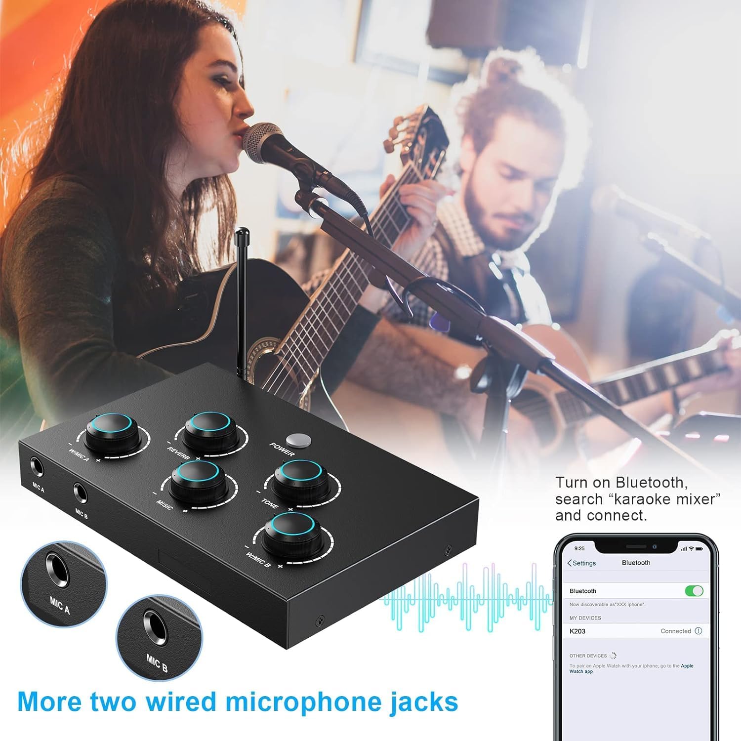 Portable Karaoke Microphone Mixer System Set, with Dual UHF Wireless Mic, HDMI-ARC/Optical/AUX & HDMI In/Out in Singing Receiver for Smart TV, PC, KTV, Home Theater, Amplifier, Speaker