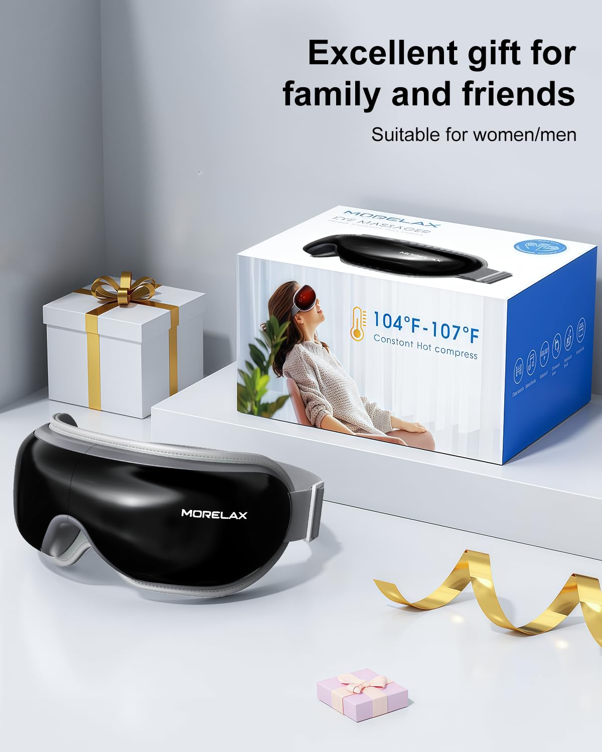Morelax Eye Massager with Heat & Bluetooth Music, Birthday Gifts for Women, Reduce Eye Strain, Headache Relief and Improve Sleep, Eye Care Gift(Black)