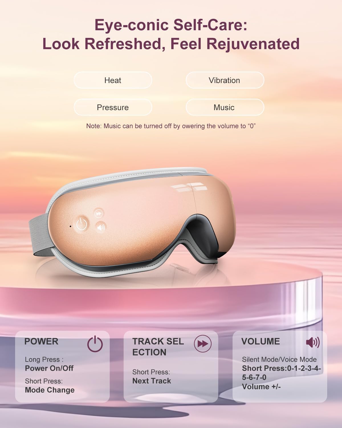Morelax Eye Massager with Heat & Bluetooth Music, Birthday Gifts for Women, Reduce Eye Strain, Headache Relief and Improve Sleep, Eye Care Gift(Pink)
