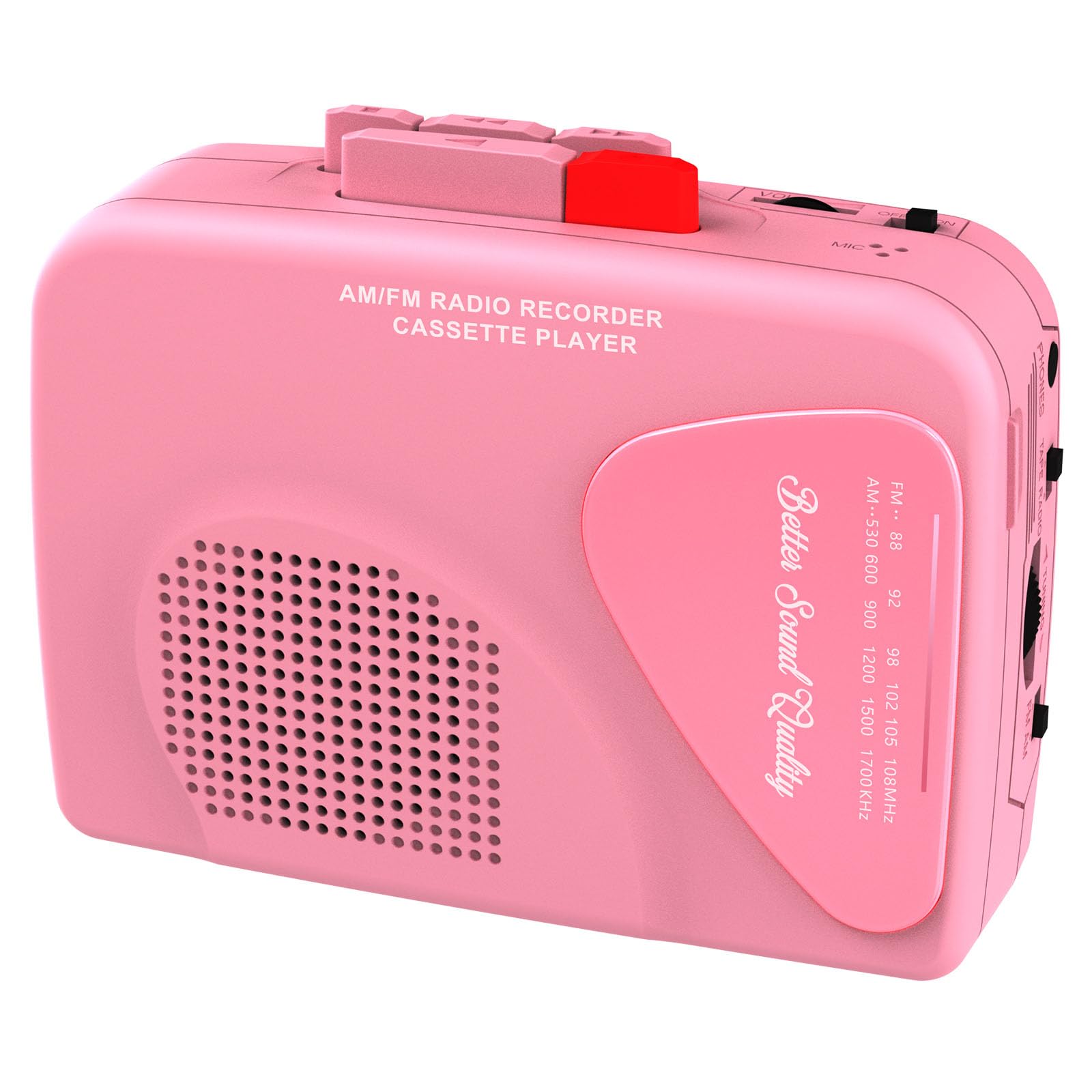 Walkman Cassette Players Recorders AM/FM Radio, Portable Tape Player Records to Tape Built in Speakers Manual Record - 2AA Battery Or DC 5V Supply with 3.5MM Earphone- Pink