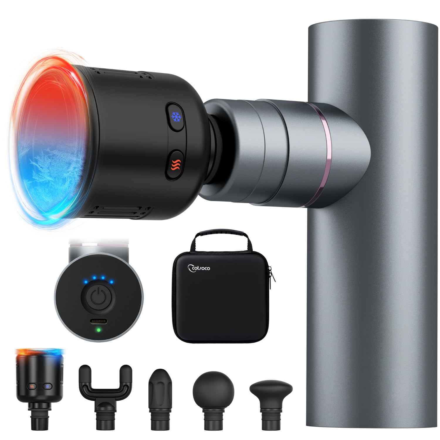 cotsoco Massage Gun with Heat and Cold Therapy, Full-Metal Handheld Electric Massager Deep Tissue for Body Muscle Pain Relief, Silent Portable Percussion Massage Gun for Athletes and Recovery Gifts