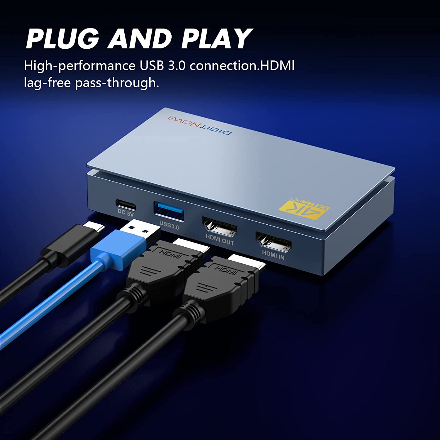 HDMI Capture Card, 4K Video Capture Device, USB 3.0 Loop-Out HD 1080P 60FPS Zero Latency, Video Capture Card for Streaming and Recording (Blue)