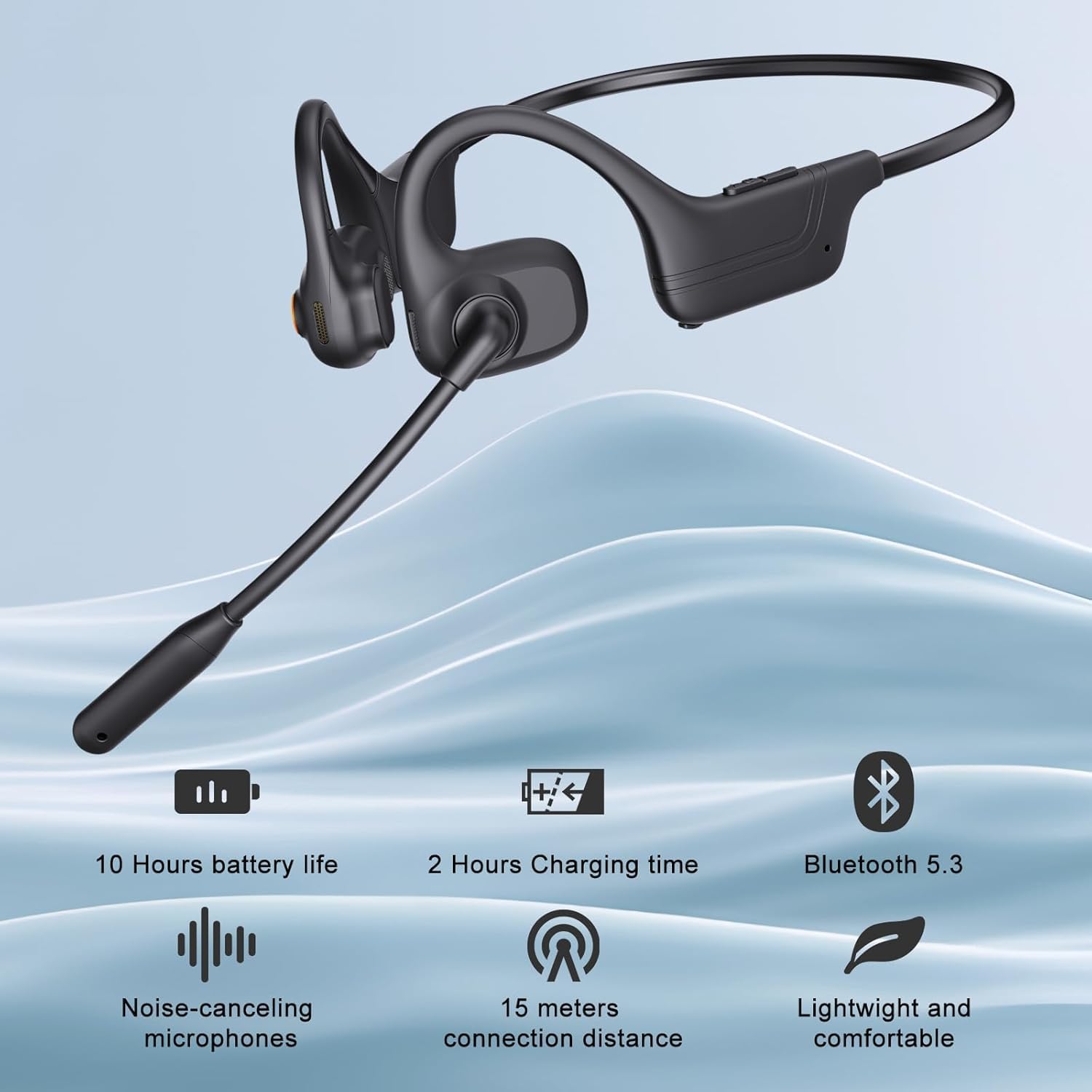 Open Ear Headphones with Mic, Bluetooth Headset with Microphone, AI Noise Cancelling Multipoint Connect Bluetooth 5.3 Headset, Sweatproof Wireless Headset for Work, Driving, Running, Workouts