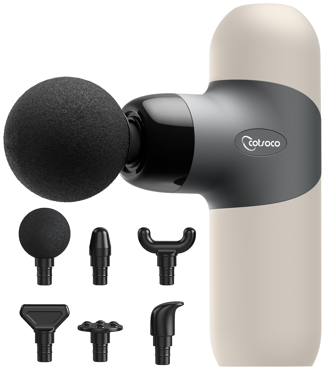 Mini Massage Gun ,Percussion Deep Tissues Muscle Massager, Silicone Material Removable and Washable, Suitable for People with Hyperhidrosis, with 6 Massage Heads 4 Speeds, best gift for her/him-Almond