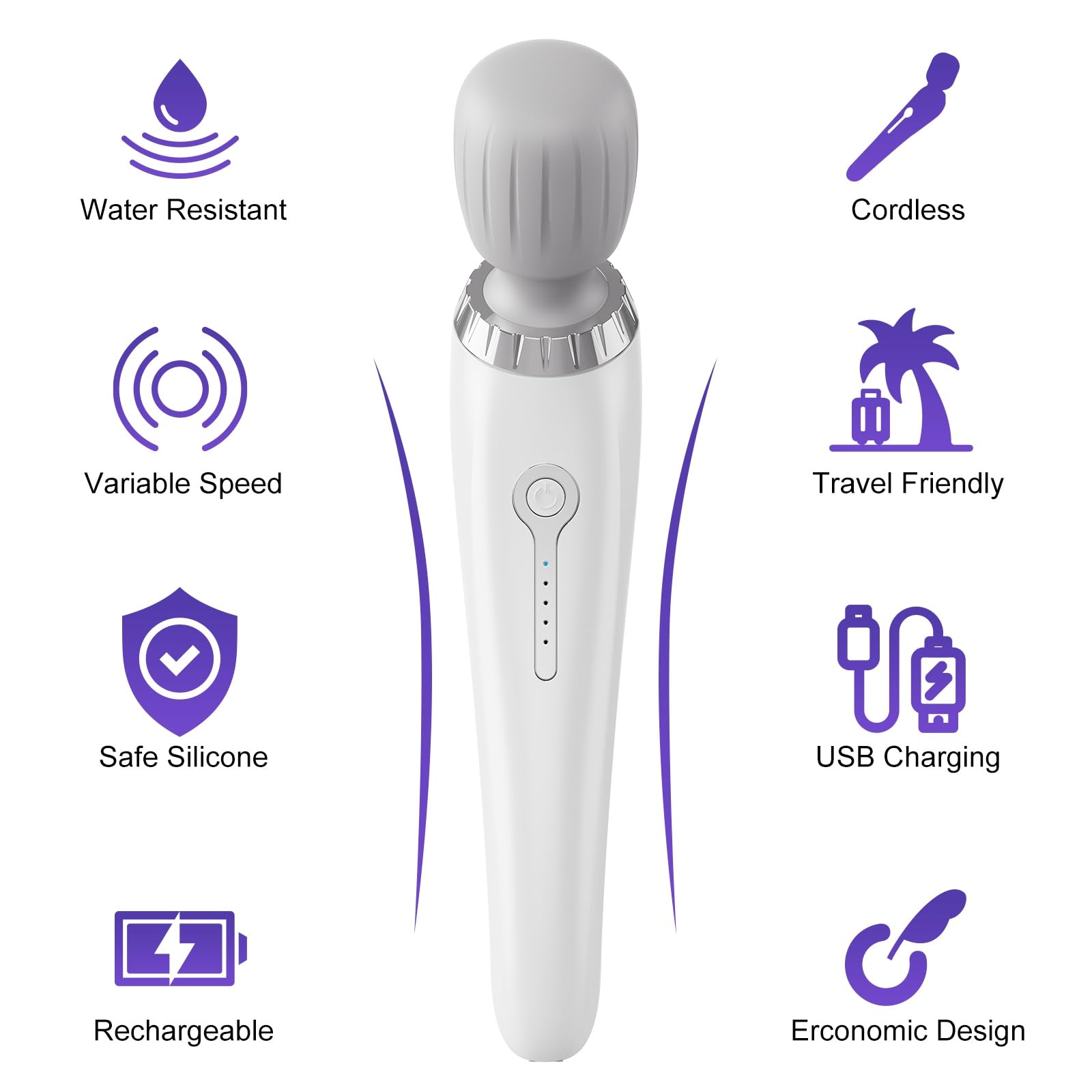 Handheld Massager, Cordless Electric Back Massager, Portable 5 Speeds Deep Tissue Massage for Relaxation, Sports Recovery, Pain Relief, Back, Leg, Shoulder, Waist, Neck, Gifts for Men Women-White