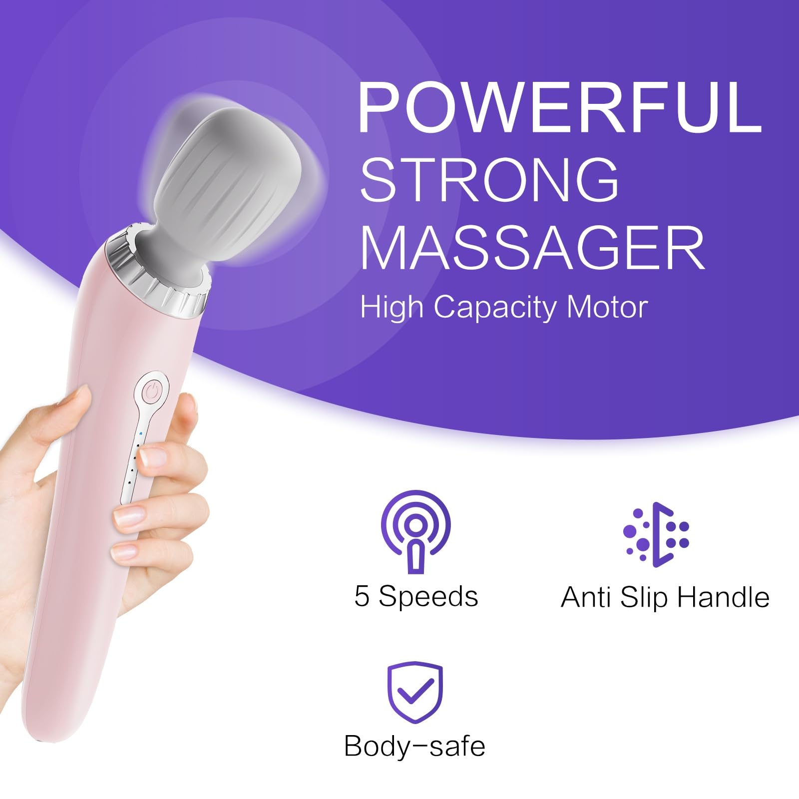 Handheld Massager, Cordless Electric Back Massager, Portable 5 Speeds Deep Tissue Massage for Relaxation, Sports Recovery, Pain Relief, Back, Leg, Shoulder, Waist, Neck, Gifts for Men Women-Pink