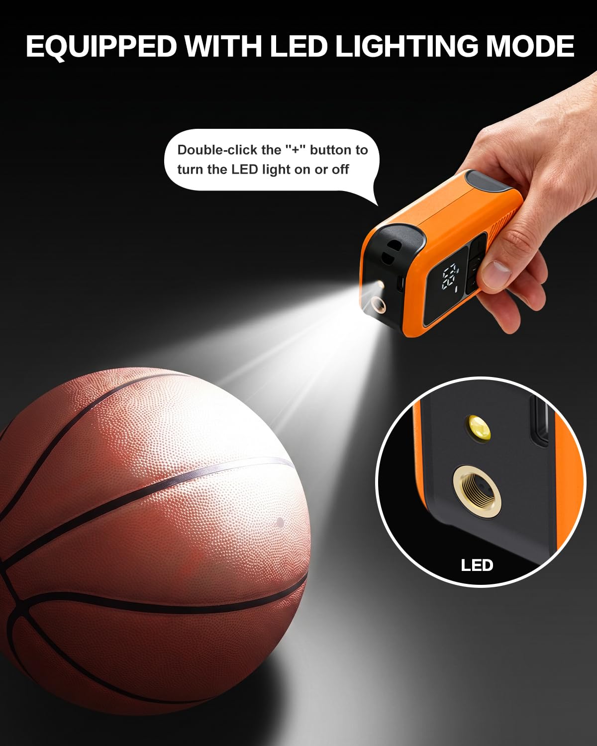 Motorenbau Electric Ball Pump for Sports Balls with LCD Display & LED Light-orange