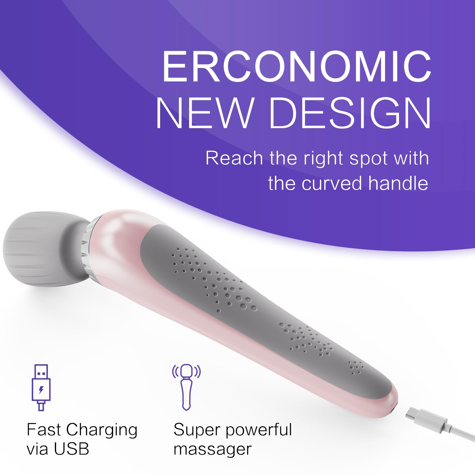 Handheld Massager, Cordless Electric Back Massager, Portable 5 Speeds Deep Tissue Massage for Relaxation, Sports Recovery, Pain Relief, Back, Leg, Shoulder, Waist, Neck, Gifts for Men Women-Pink