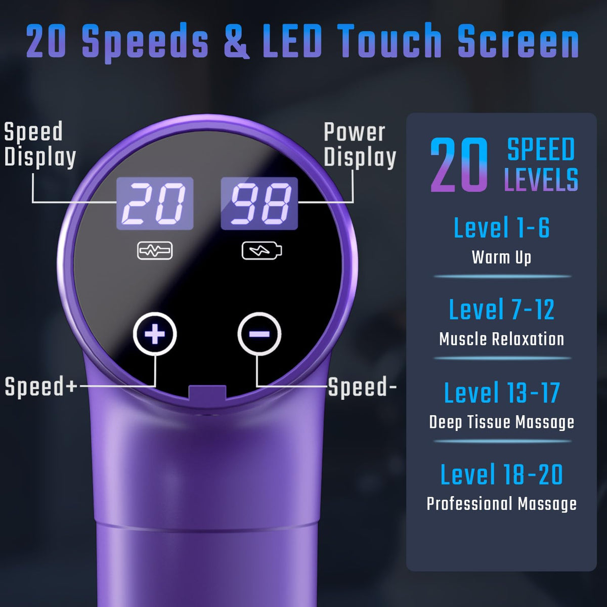 cotsoco Massage Gun Deep Tissue, Muscle Massage Gun with 9 Attachment Heads 20 Speeds & Silent Brushless Motor for Pain Relief, Handheld Percussion Back Massager Gun,Gift for Mom/Dad