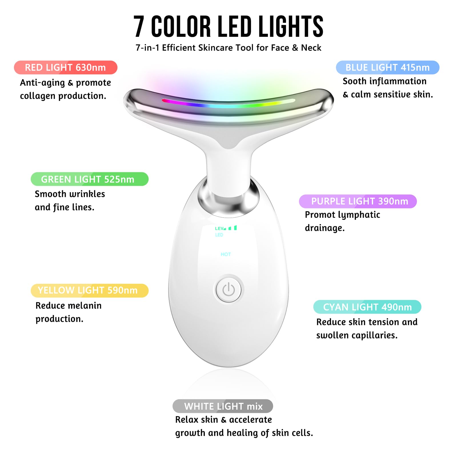 cotsoco Red-Light-Therapy-for-Face and Neck, Red Light Therapy Wand, 7 Color Led Face Neck Sculpting Tool for Skin Care, White-Gifts as special as Mom
