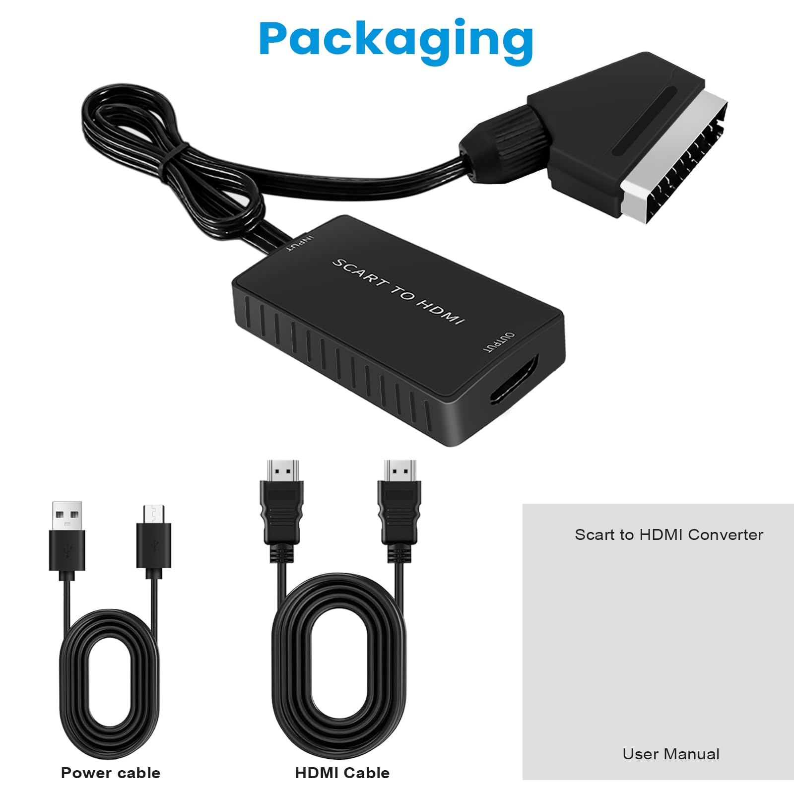 Scart to HDMI Converter, Scart to HDMI Cable with 720P/1080P Switch, Scart to HDMI Adapter for TV Monitor Projector, Scart Lead to HDMI Video Converters for VHS DVD Player STB Xbox Wii PS2 PS3 to TV