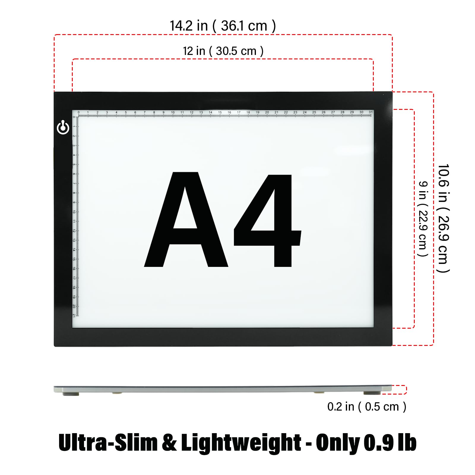 A4 Light Box for Tracing – Ultra-Thin LED Light Table with Adjustable Brightness, USB Powered Light Board for Kids, Artists, Tattoo Transfer, Drawing, Sketching, Stenciling & Art Projects