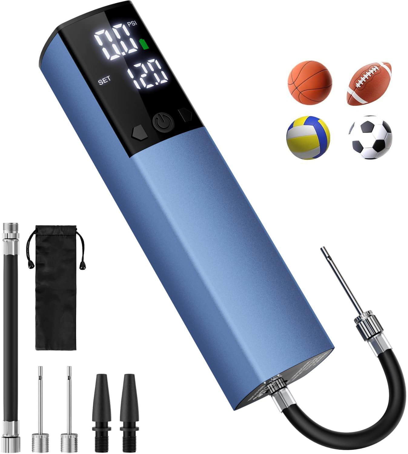 Electric Ball Pump,Smart Air Pump Portable Fast Ball Inflation with Accurate Pressure Gauge and Digital LCD Display for Basketball Football Soccer Volleyball (2Pin&2Nozzle&1Spout)
