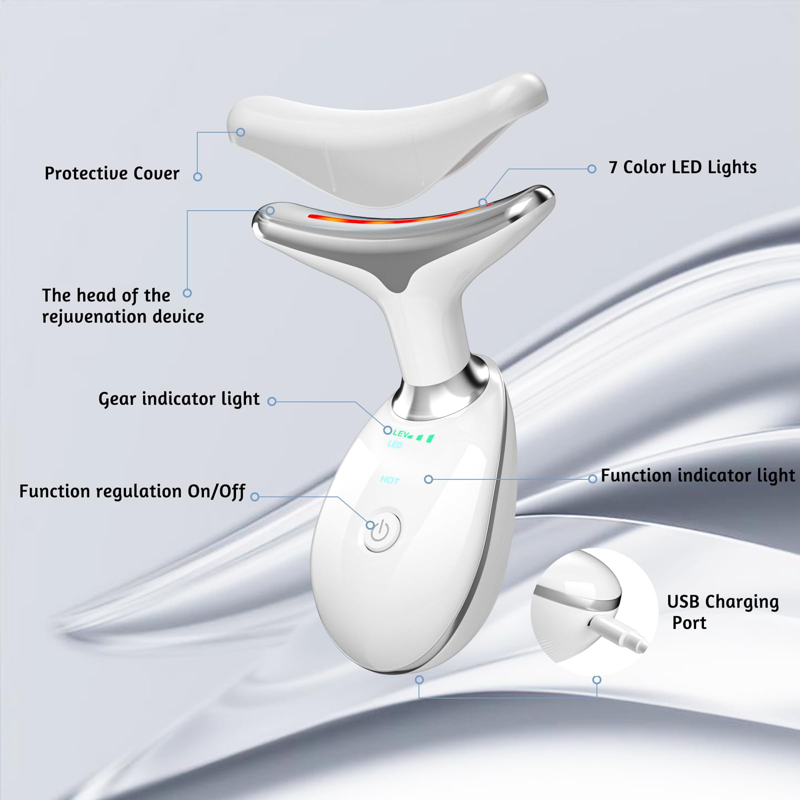 cotsoco Red-Light-Therapy-for-Face and Neck, Red Light Therapy Wand, 7 Color Led Face Neck Sculpting Tool for Skin Care, White-Gifts as special as Mom