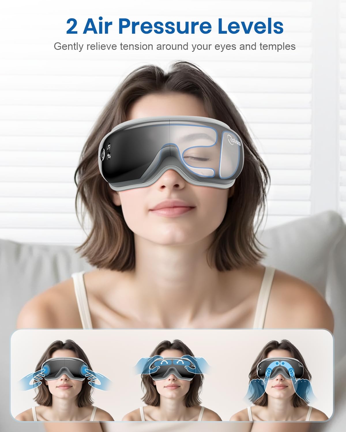 Cotsoco Eye Massager with Heat, Remote, and Compression, Adjustable Foldable Sleep Mask for Relaxing Eyes and Better Sleep, Migraine Relief Device, Birthday Gifts for Women Men Her Him-Black