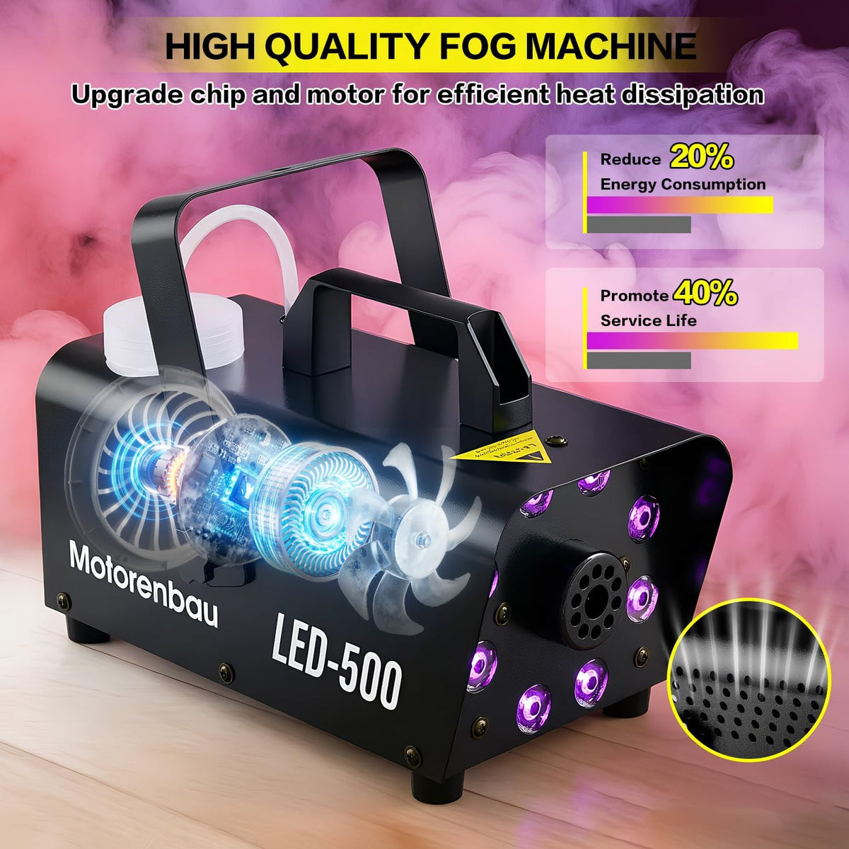 Fog Machine, 12 Colors Light, Smoke Machine, Auto Shutoff 4000CFM, Auto Mode, Wireless Control, RGB Effect, Overheat Protect, for Halloween, Wedding, Party, DJ Stage, Indoor, Outdoor