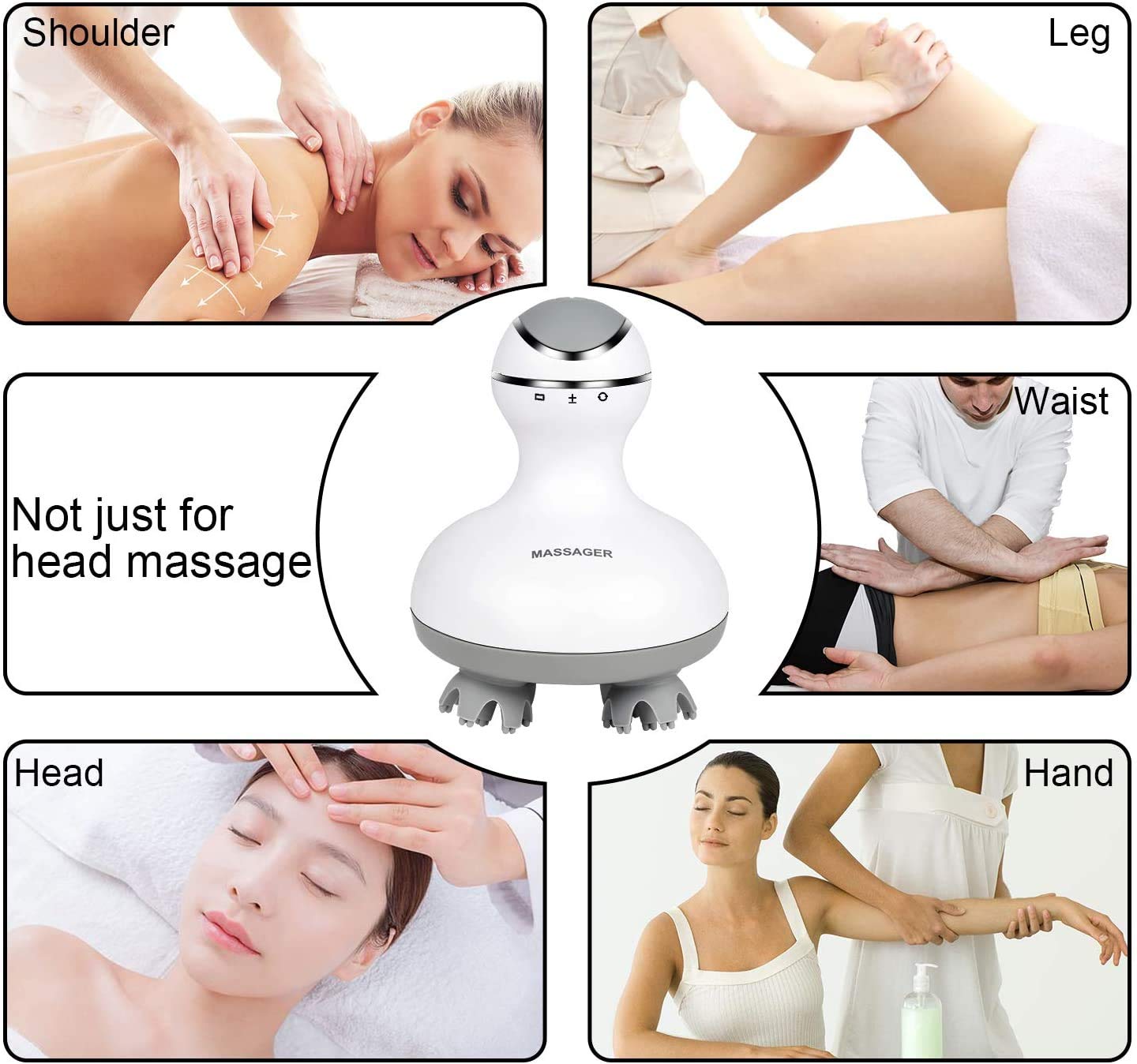 Electric Scalp Head Massager, Waterproof Massager with 4 Heads 84 Nodes for Hair Growth and Stress Release Massage-white