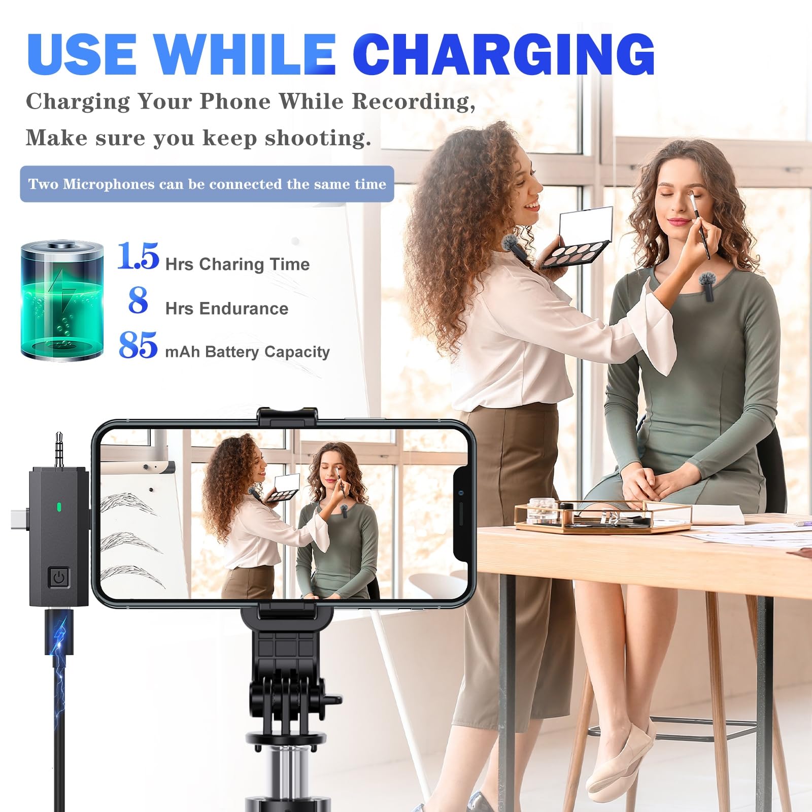 3 in 1 Wireless Microphone for iPhone, iPad, Android, Camera, Mini Lavalier Lapel Mic, USB-C Microphone, 2.4G Ultra-Low Delay, Microphone for Video Recording, Live Streaming, Vlog, TikTok, YouTube