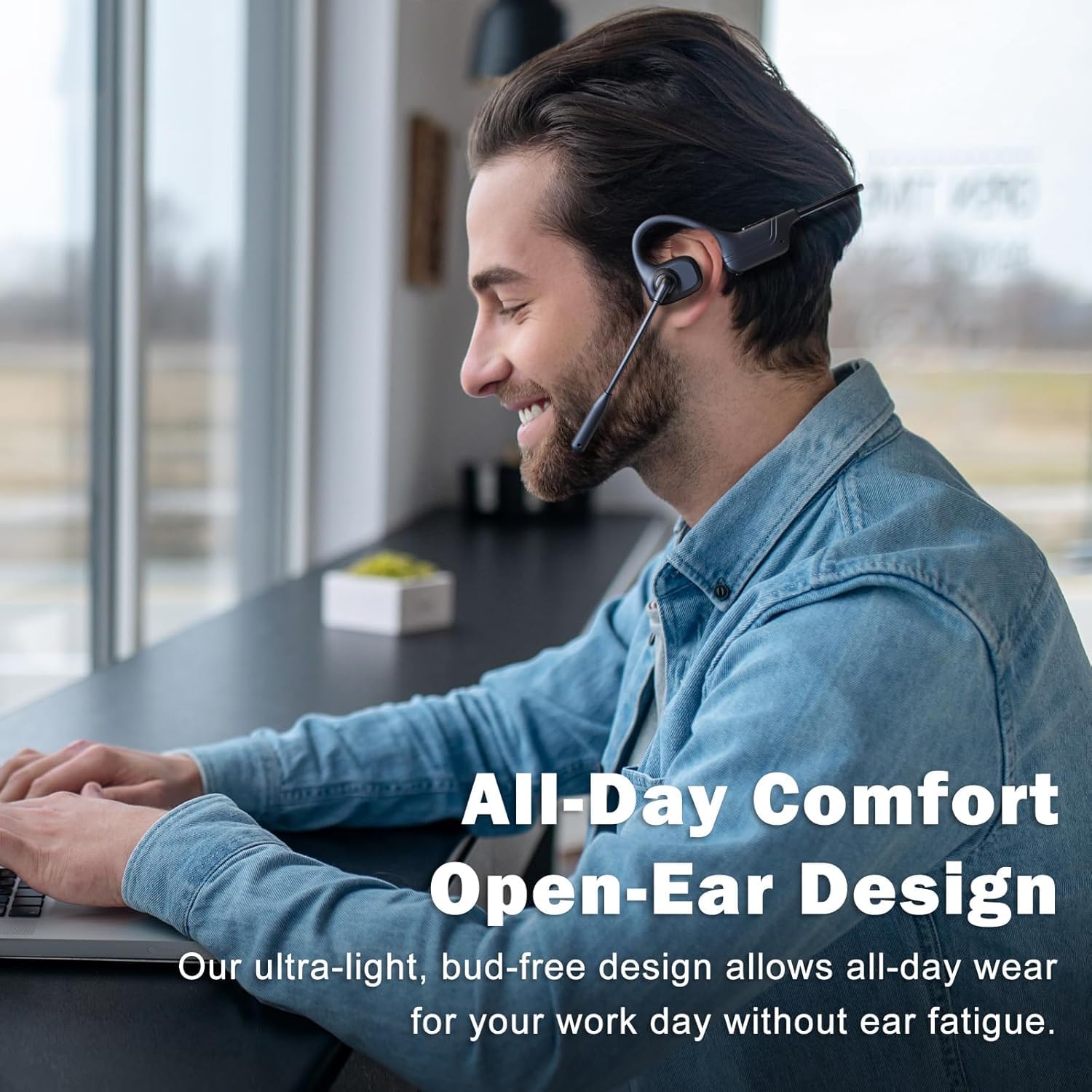 Open Ear Headphones with Mic, Bluetooth Headset with Microphone, AI Noise Cancelling Multipoint Connect Bluetooth 5.3 Headset, Sweatproof Wireless Headset for Work, Driving, Running, Workouts