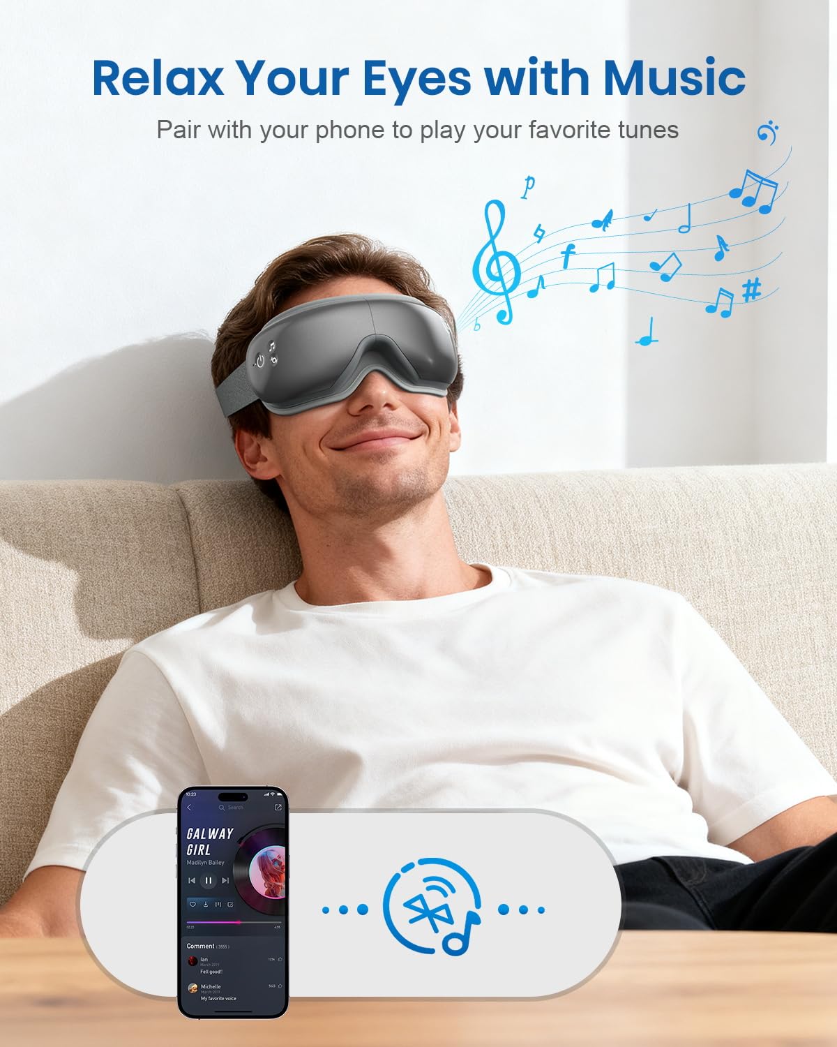 Cotsoco Eye Massager with Heat, Remote, and Compression, Adjustable Foldable Sleep Mask for Relaxing Eyes and Better Sleep, Migraine Relief Device, Birthday Gifts for Women Men Her Him-Gray