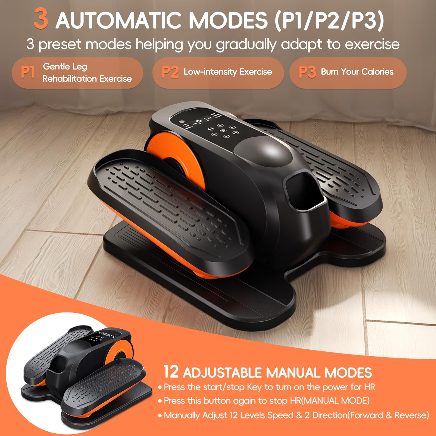 Mothers' Day Gifts from Daughter -Under Desk Elliptical Machine,Morelax Ellipse Leg Exerciser for Seniors,Quiet & Portable Mini Electric Seated Pedal Exerciser with Remote Control Without Battery & 12 Adjustable Speeds(Orange)