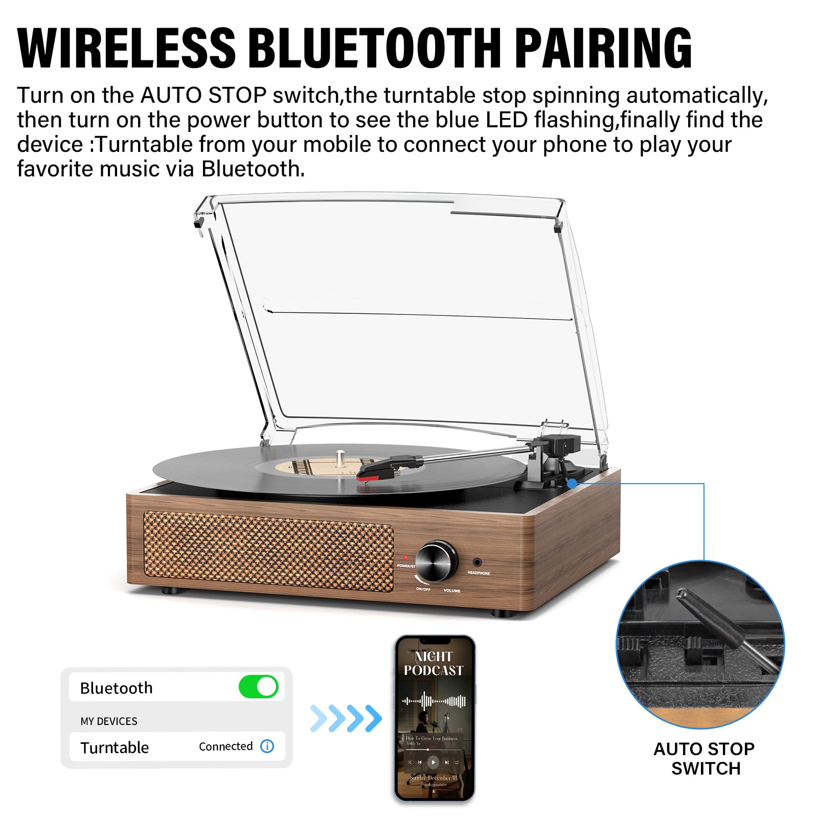 Digitnow Record Player – Vinyl Player with Bluetooth & Speakers