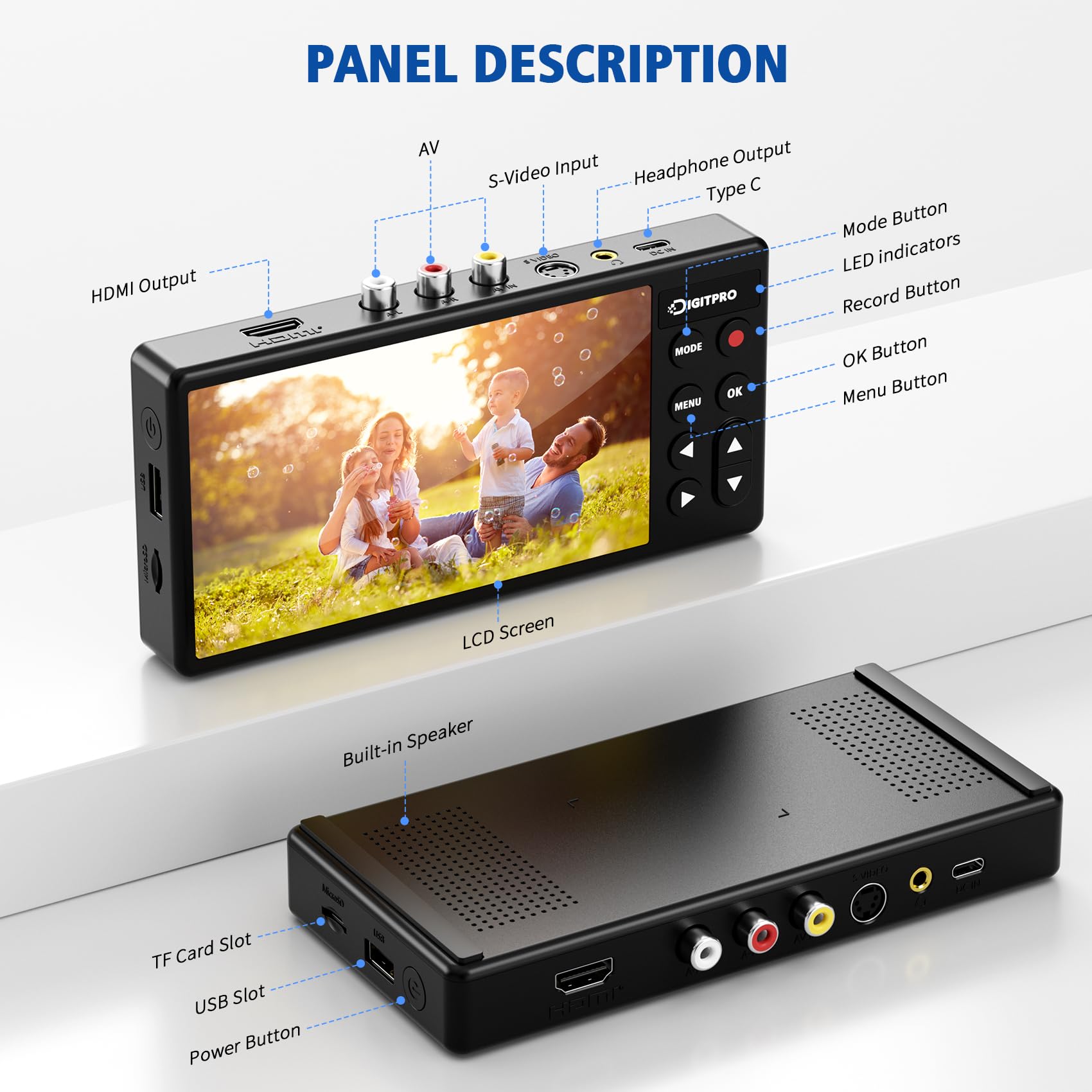 DigitPro VHS to Digital Converter 3.0, 5” HD Video to Digital Recorder, Convert Video & Audio from Analog VCR, DVR, DVD, Hi8, Mini DV, Camcorder Cassette Tapes (Tapes/DVD Player Needed)