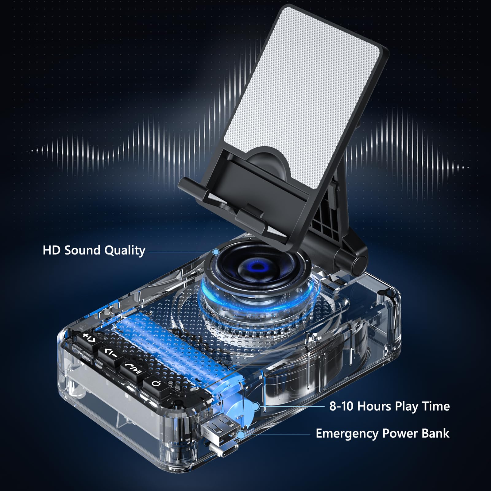Cell Phone Stand with Wireless Bluetooth Speaker and Charging, Anti-Slip Base HD Surround Sound, Perfect for Home/Outdoor, Phone Holder Compatible with iPhone/ipad/Samsung Galaxy, Gifts for Men Women