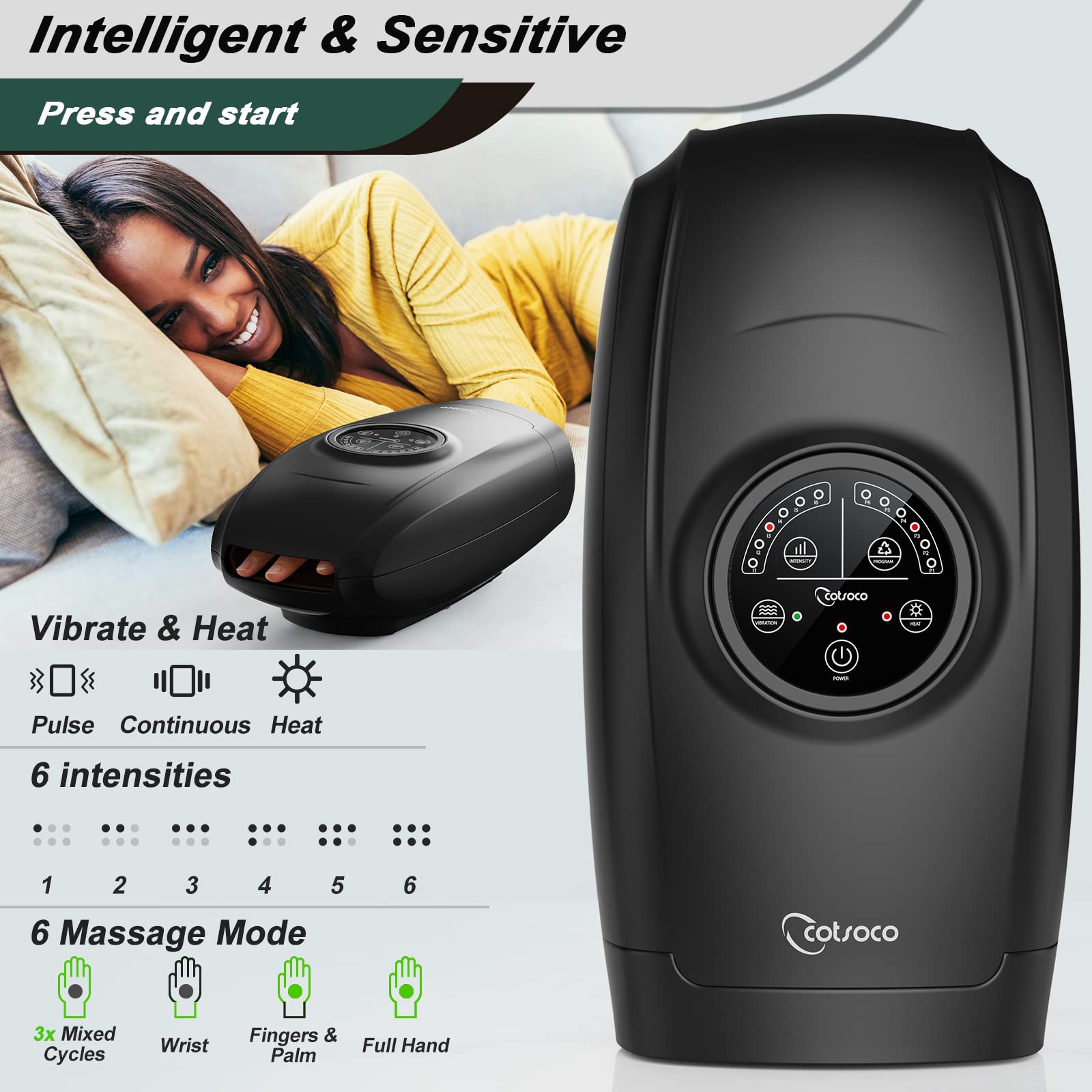Hand Massager Machine with Heat and Compression, 6 Levels Shiatsu Massager for Arthritis and Carpal Tunnel Relief, Pain Relief for Finger, Wirst, and Hand, Best Gifts for Men and Women(black)