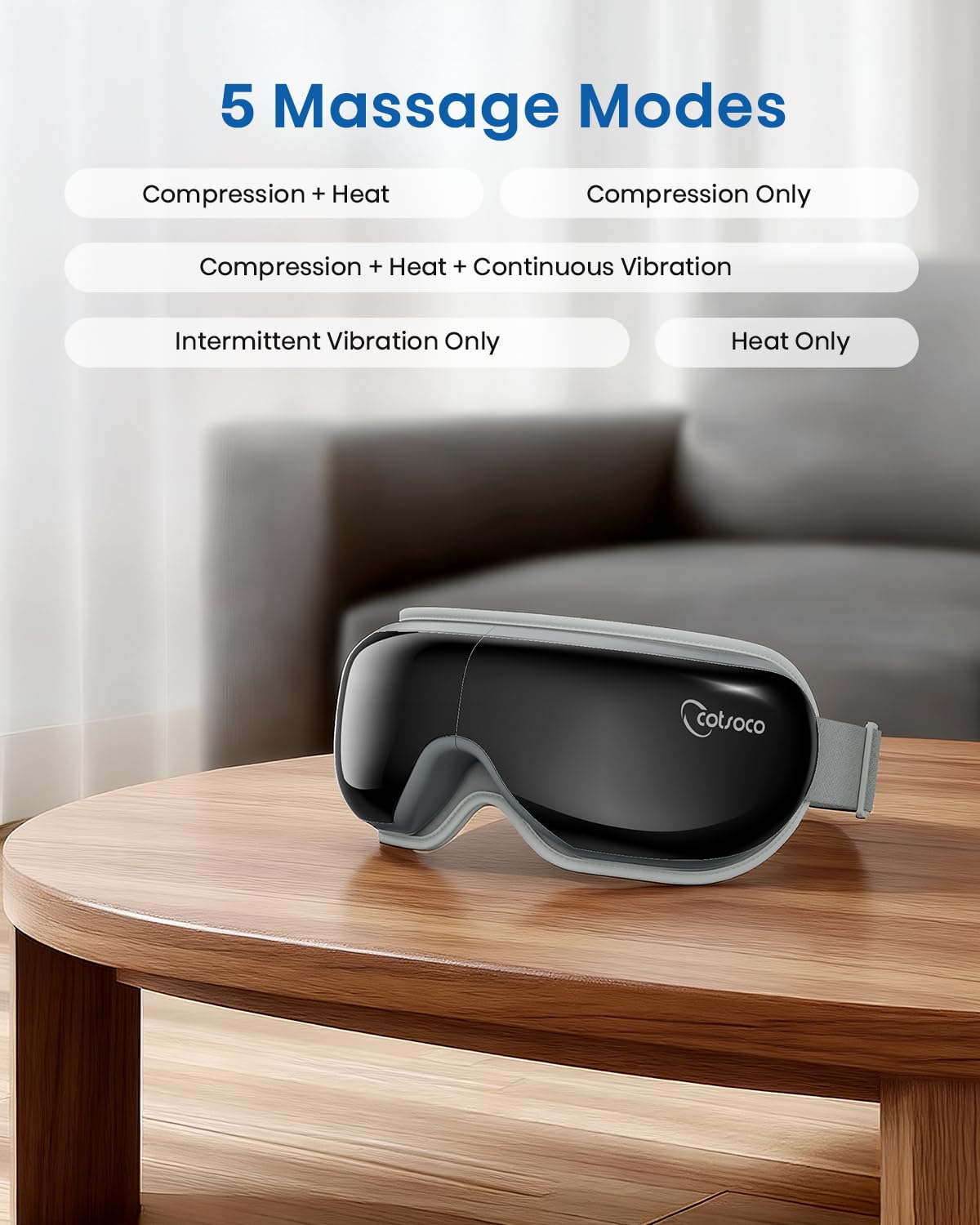 Cotsoco Eye Massager with Heat, Remote, and Compression, Adjustable Foldable Sleep Mask for Relaxing Eyes and Better Sleep, Migraine Relief Device, Birthday Gifts for Women Men Her Him-Black