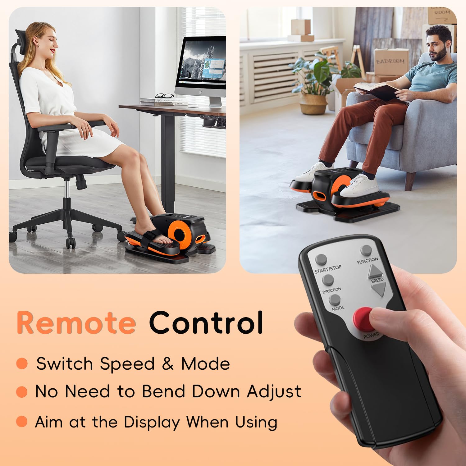 Mothers' Day Gifts from Daughter -Under Desk Elliptical Machine,Morelax Ellipse Leg Exerciser for Seniors,Quiet & Portable Mini Electric Seated Pedal Exerciser with Remote Control Without Battery & 12 Adjustable Speeds(Orange)