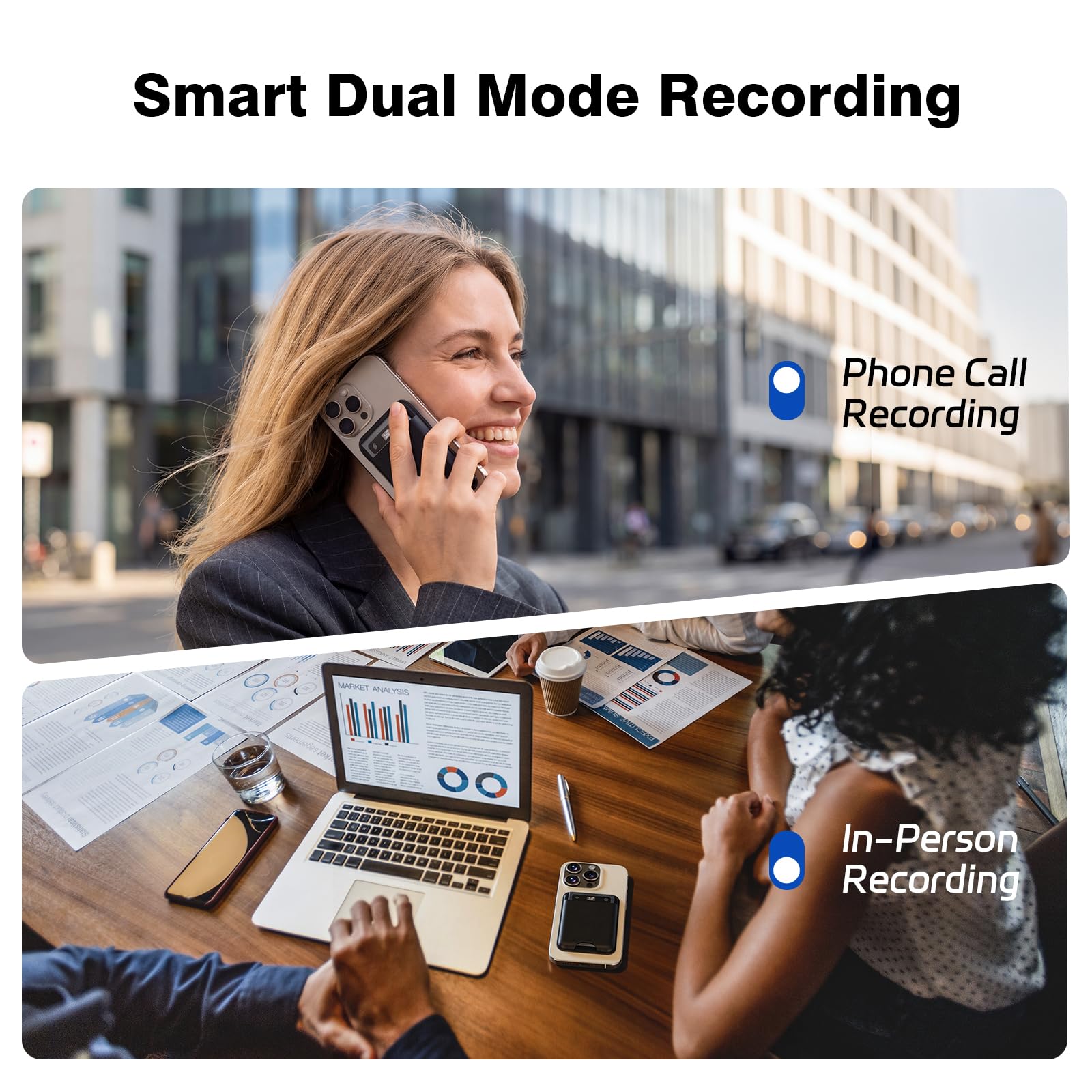 AI Voice Recorder, AI Note Taker 64GB with App Control, AI Technology Transcribe & Summarize Free, 121 Languages, Audio Recorder Device for Meetings & Calls, Ultra-Slim/Display, Magnetic Case, Grey