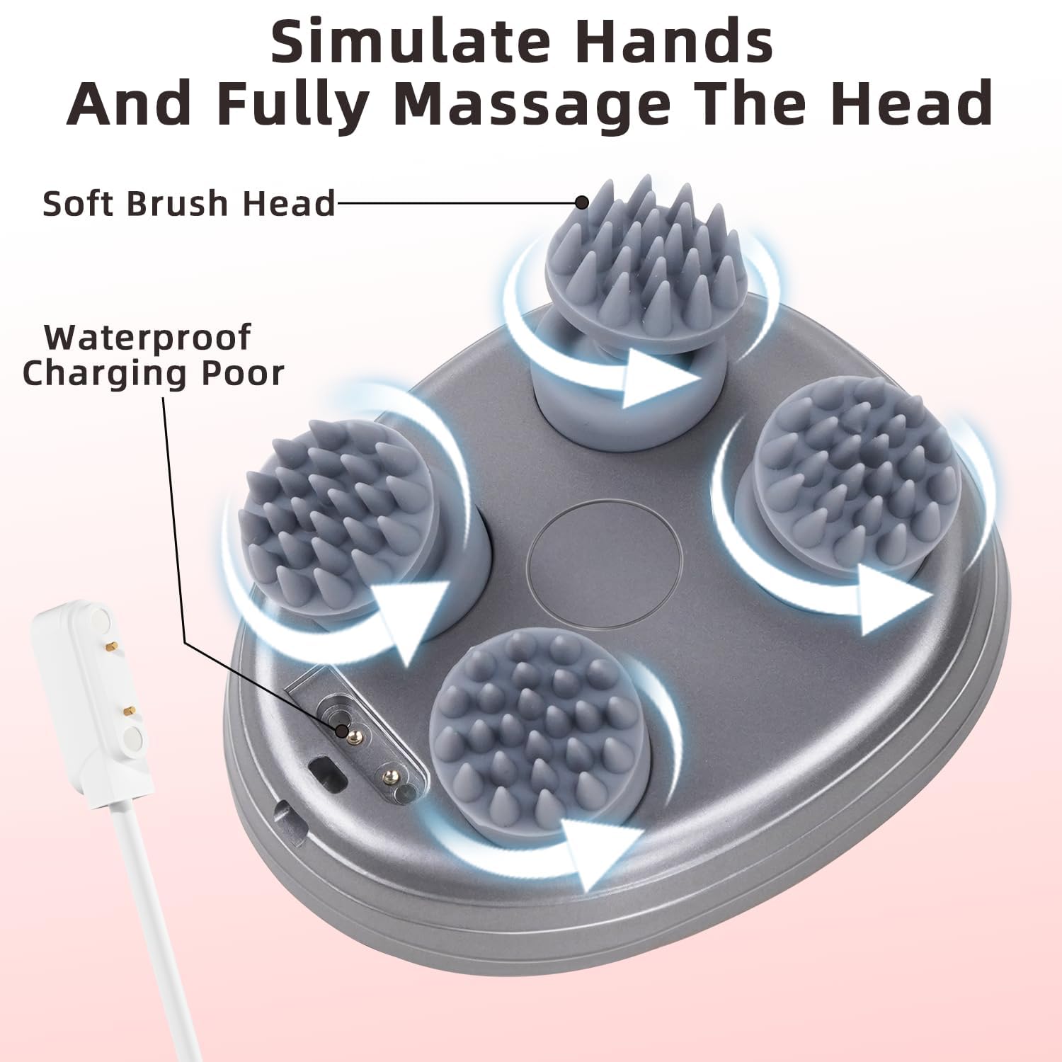cotsoco Handheld Electric Hair Scalp Massager with Kneading 96 Massage Nodes, Small Portable Cordless Head Scratcher Massager for Hair Growth, Deep Clean and Stress Relax, Gifts for Women, Men White