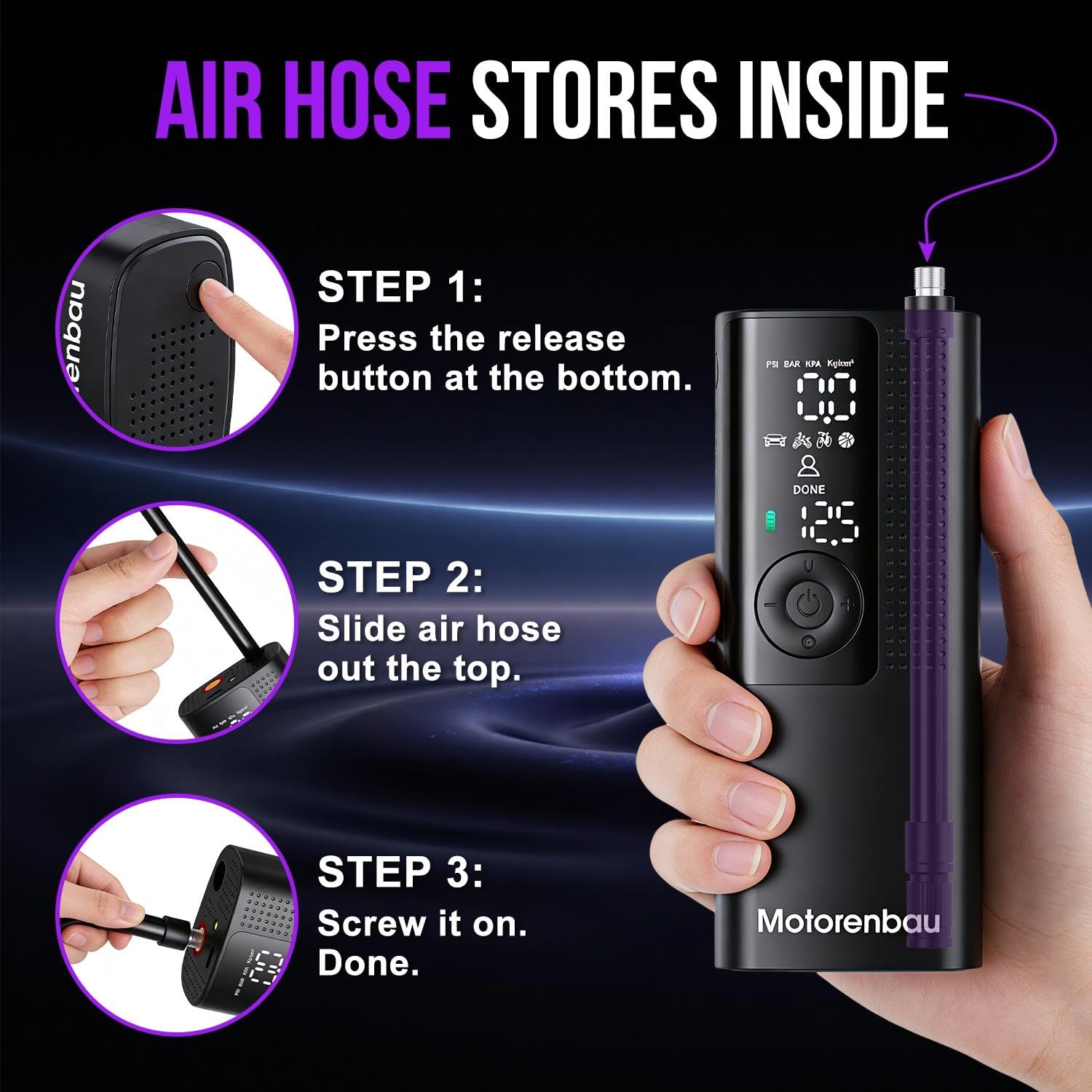 Tire Inflator Portable Air Compressor - Portable Cordless Mini Air Pump with Digital Pressure Gauge, 150PSI 3X Fast Inflation and Auto Shutoff Function Tires Pump for Cars