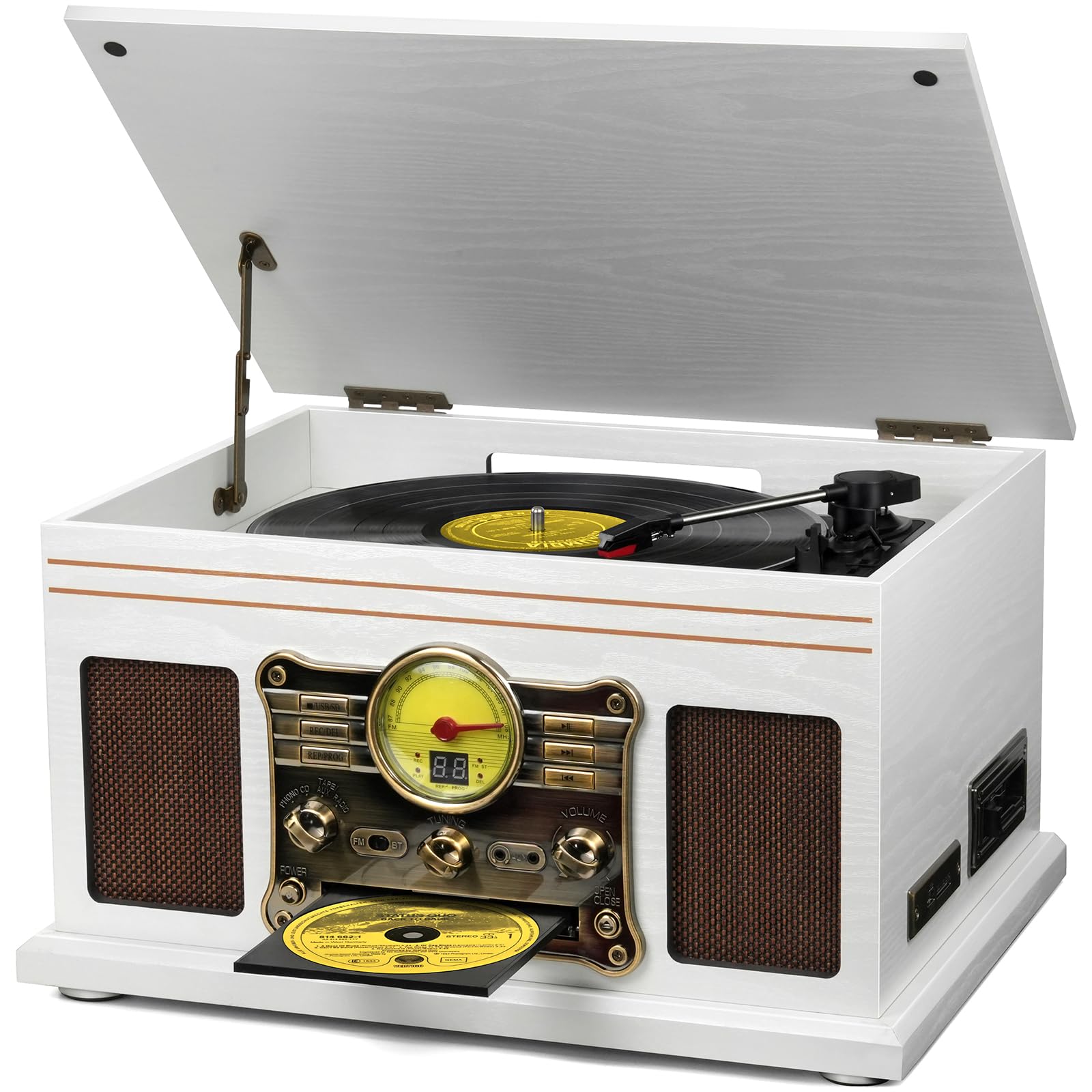 FEKTIK Bluetooth Record Player 10 in 1,FEKTIK 3-Speed Turntable for Vinyl with Speakers, LP to MP3 Converter, CD, Cassette Player, FM Radio, Wireless Streaming | White