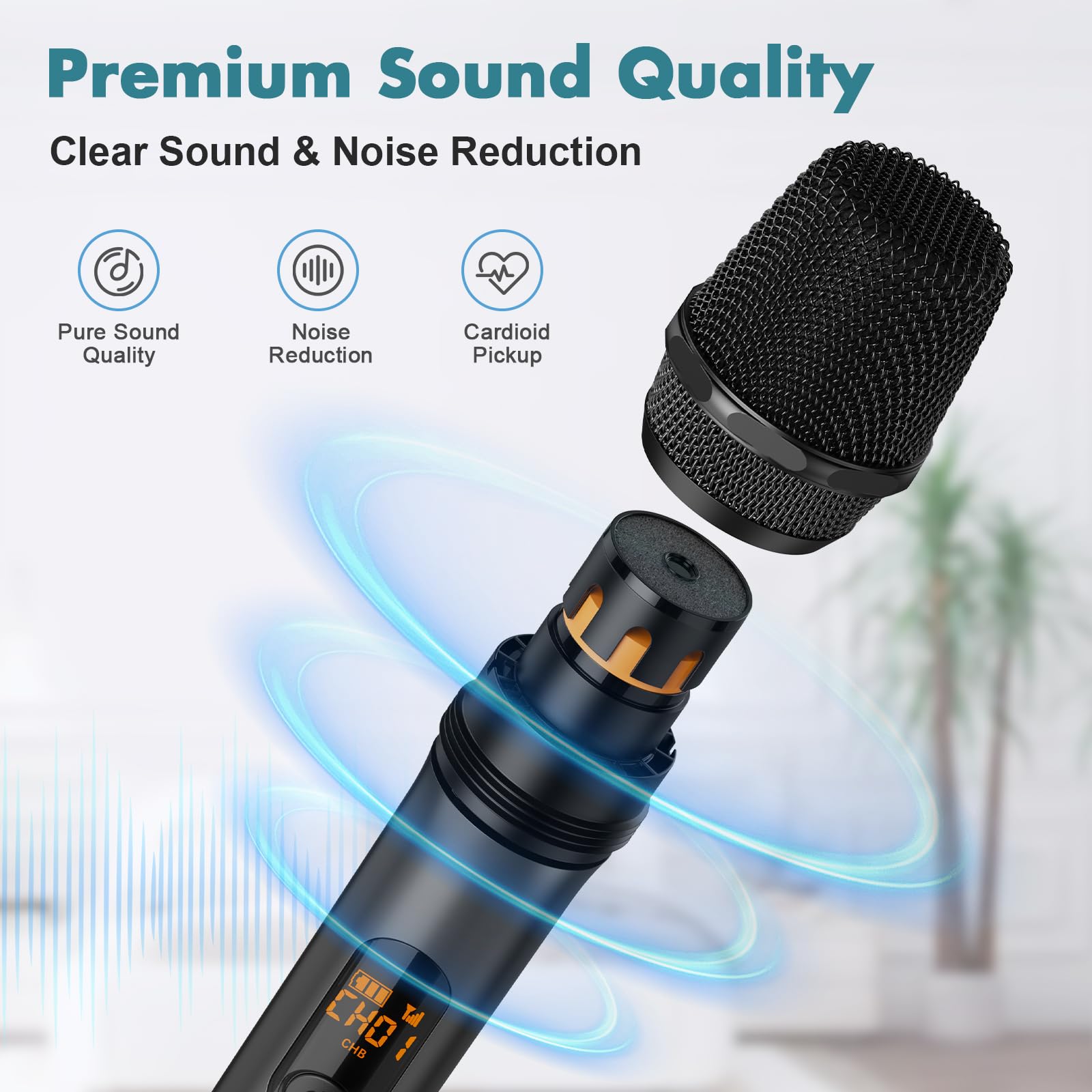 Wireless Microphones, Professional UHF Metal Dual Handheld Cordless Dynamic Mic System with Rechargeable Auto- Receiver, 160 ft Range, Microphone for Karaoke, Party Singing, Lecture, DJ, Wedding