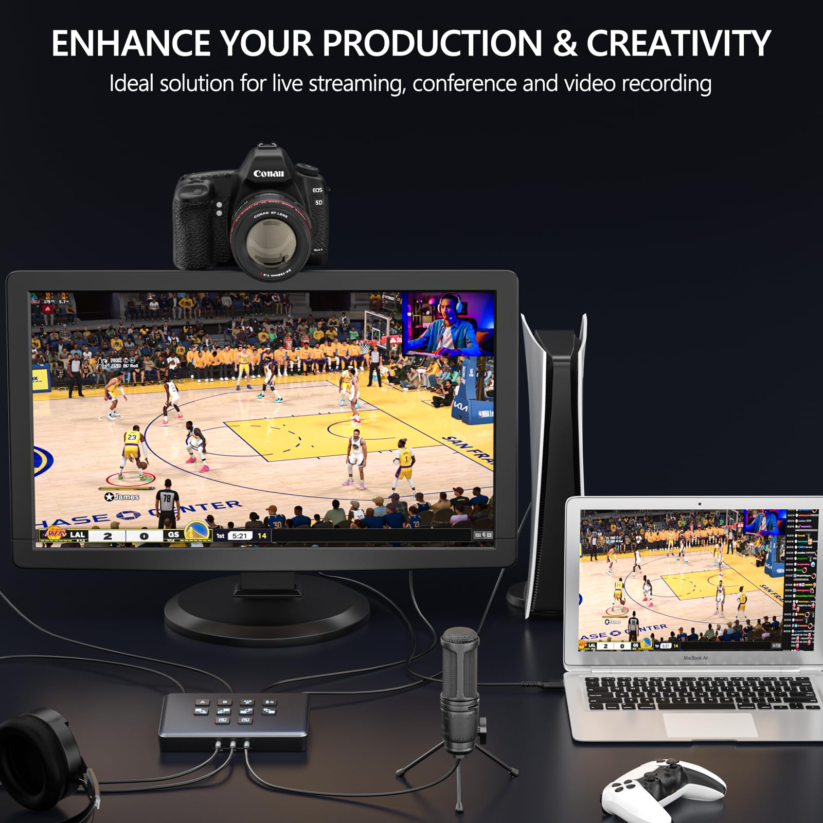 Video Switcher for Live Streaming, Dual 4K HDMI Input Capture Card for Streaming, USB 3.0 Audio Video Capture Card HDMI Switcher Record in 1080P 60FPS Low Latency, Compatible with Xbox/PS5/PS4/OBS/PC