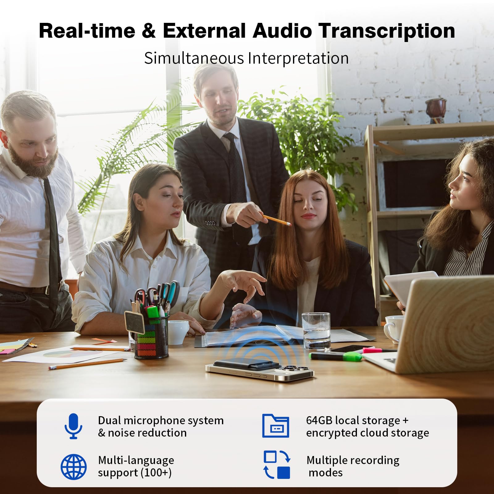 AI Voice Recorder, AI Note Taker 64GB with App Control, AI Technology Transcribe & Summarize Free, 121 Languages, Audio Recorder Device for Meetings & Calls, Ultra-Slim/Display, Magnetic Case, Grey