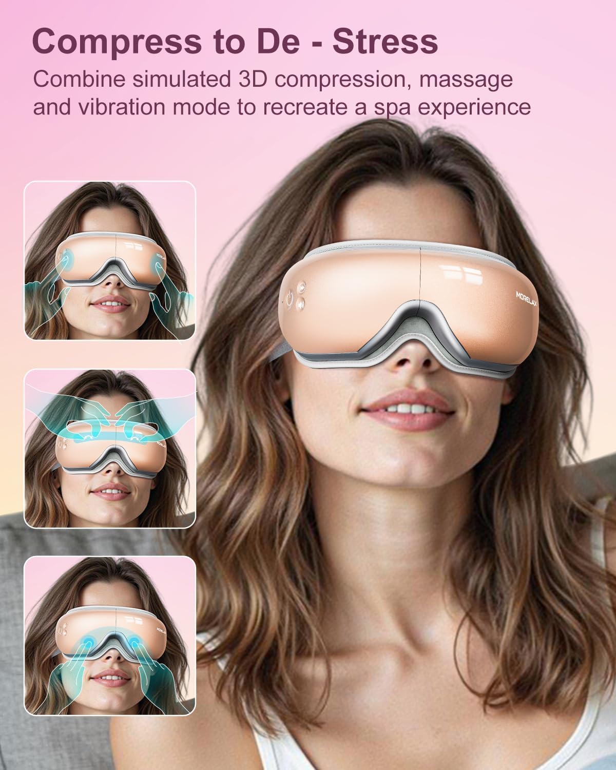 Morelax Eye Massager with Heat & Bluetooth Music, Birthday Gifts for Women, Reduce Eye Strain, Headache Relief and Improve Sleep, Eye Care Gift(Pink)