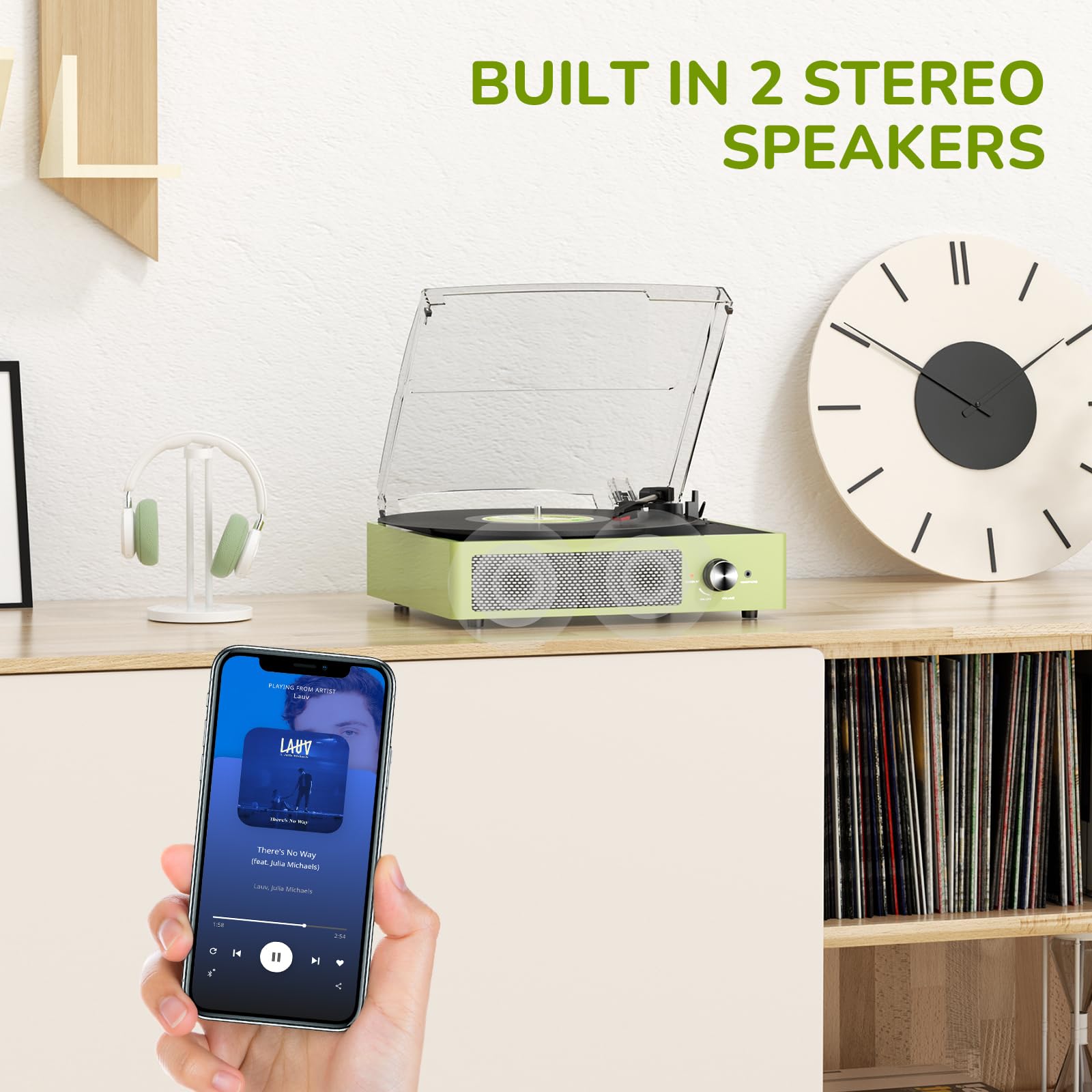 Digitnow Vinyl Player – Record Player with Bluetooth Light Green