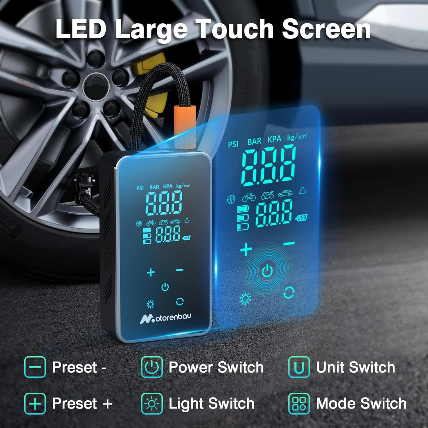 Tire Inflator Portable Air Compressor, 150PSI Cordless Air Pump for Car Tire, 3X Faster Auto Tire Inflator with Digital Pressure Gauge LCD Screen, Rechargeable Tire Pump for Cars,SUVs,Motorcycle,Bike