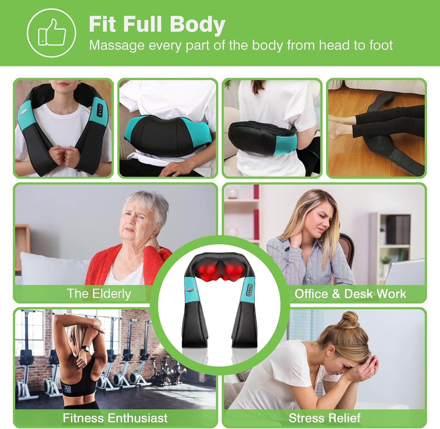 cotsoco Neck Massager, Shiatsu Neck and Back Massager with Heat for Pain Relief, Deep Tissue 3D Kneading Massage Pillow, Relaxation Gifts for Men and Women, Gifts for Dad, Elderly,Wife(Teal)