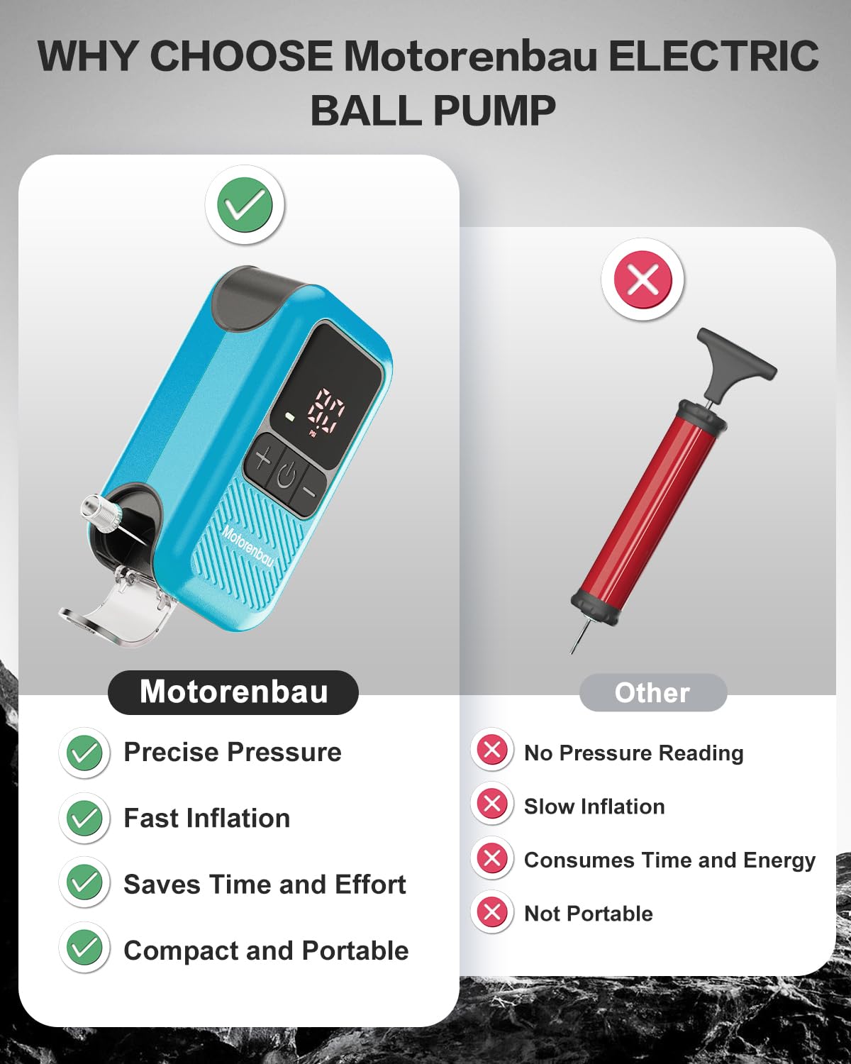 Motorenbau Electric Ball Pump for Sports Balls with LCD Display & LED Light-light blue