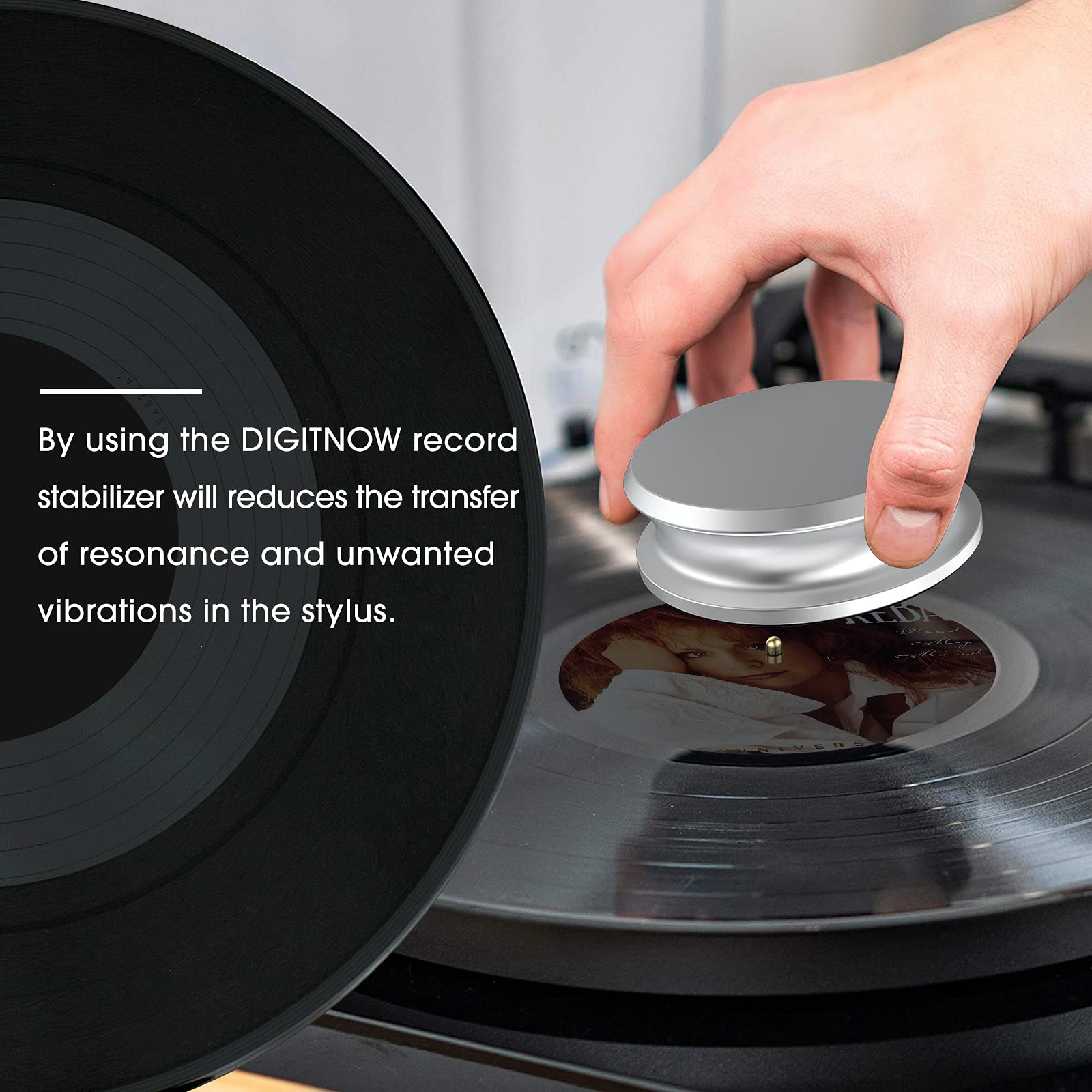 DIGITNOW Turntable Weight Stabilizer/Record Weight Clamps, Aluminum LP Stabilizer, for HiFi Record Player Turntable Vinyl Disc LP(Silver)