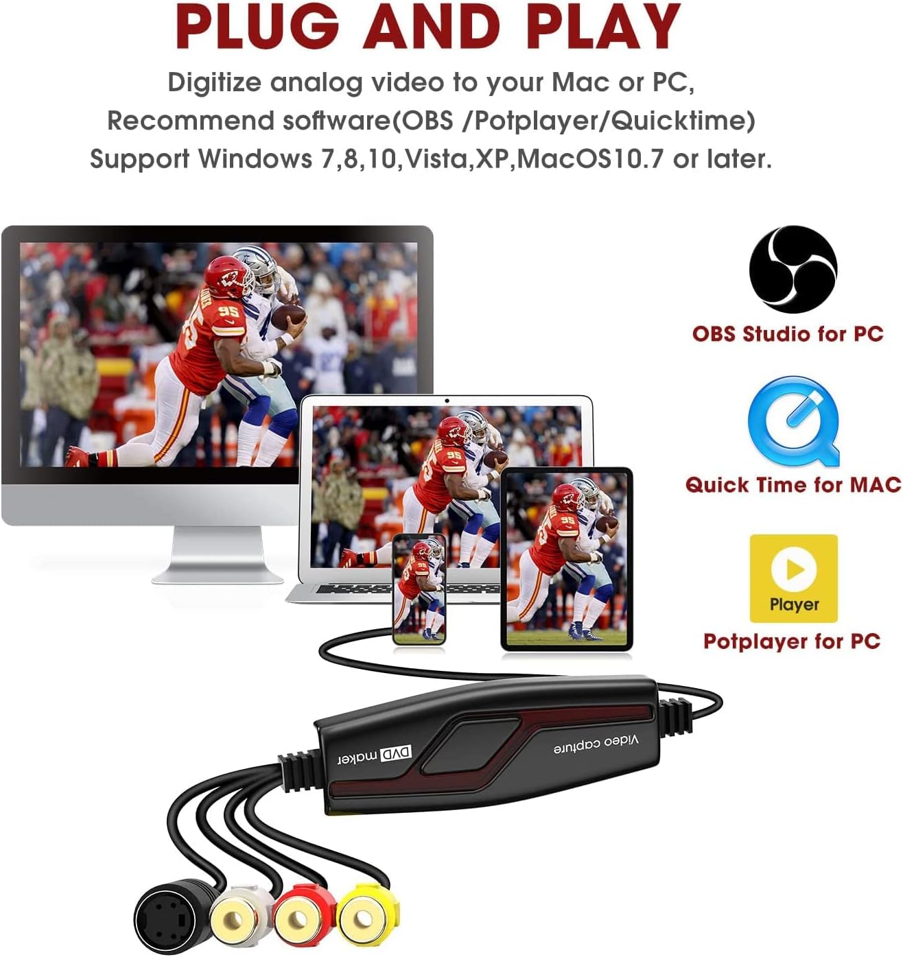 DIGITNOW USB 2.0 Video Capture Card,Digital Video Converter,Compatible with Windows 7, 8, 10 and Mac OS X 10.7 or above
