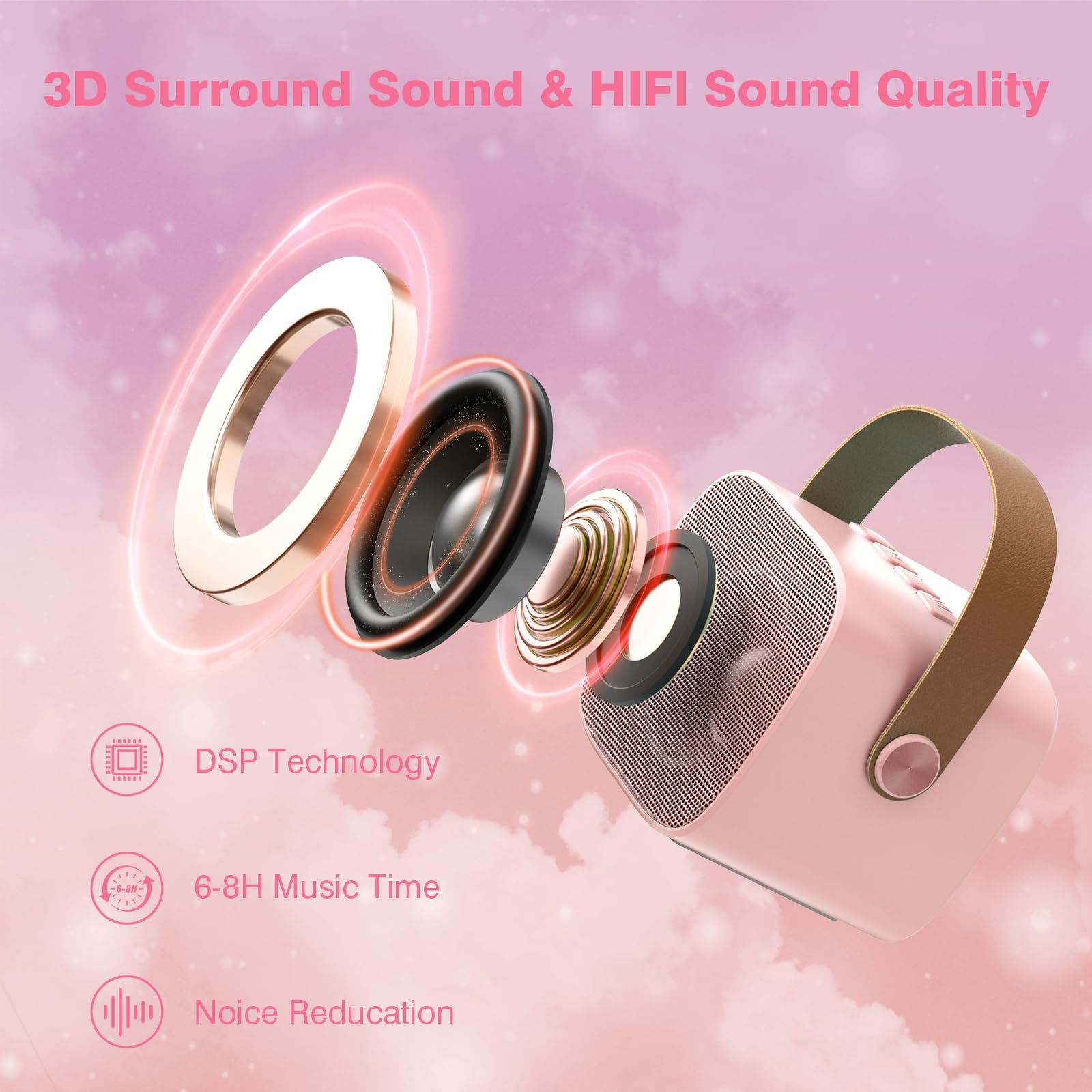 Mini Karaoke Machine for Kids Adults, Portable Bluetooth Karaoke Speaker with 2 Wireless Microphones for Girls Boys 3-11,12+ Years Old, Gifts for Family Home Birthday Party