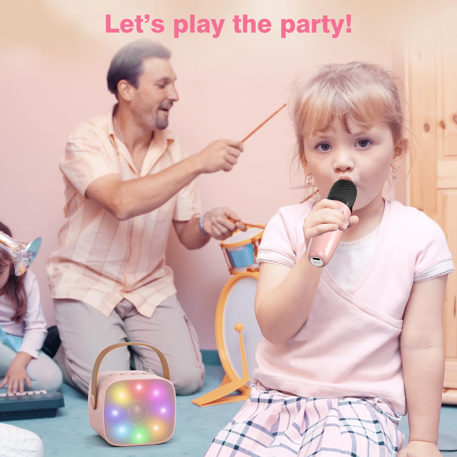 Mini Karaoke Machine for Kids Adults, Portable Bluetooth Karaoke Speaker with 2 Wireless Microphones for Girls Boys 3-11,12+ Years Old, Gifts for Family Home Birthday Party
