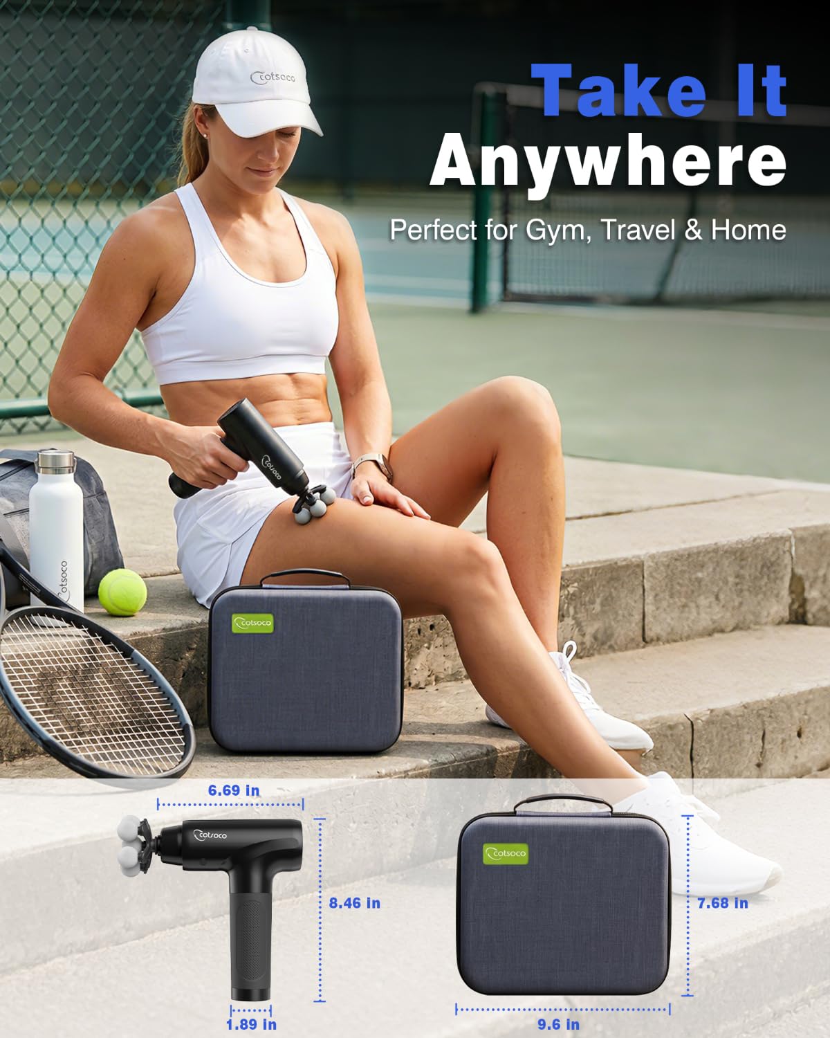 cotsoco Massage Gun Deep Tissue, Percussion Massage Gun with 10 Massage Heads & 20 Speeds, Muscle Massage Gun with Large 6-Ball Head, Portable Back Massager Gun with Carry Case, Gifts for him